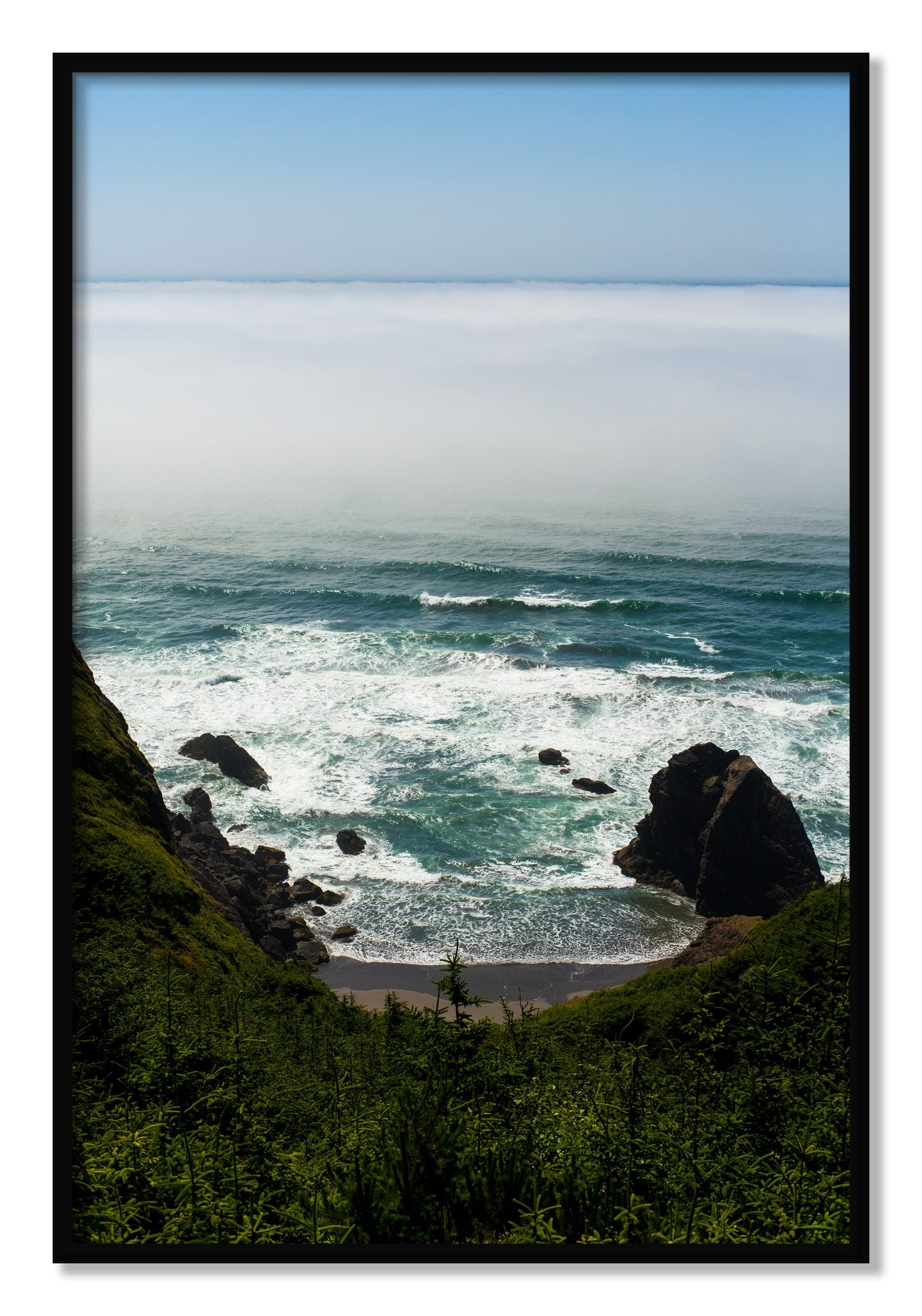 Framed photograph of Oregon Coast by Dylan Ozanich, Black frame, Full Bleed