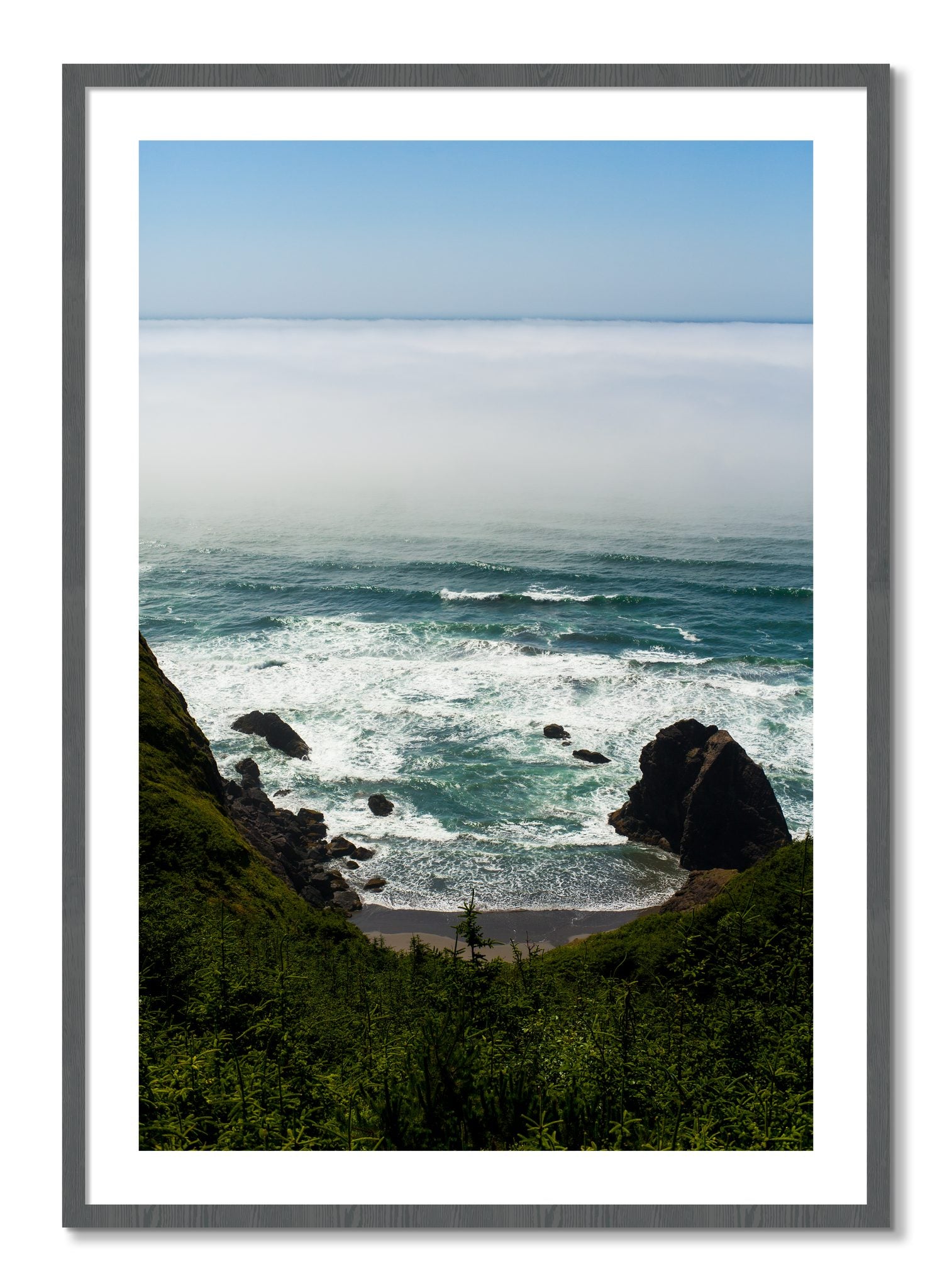 Framed photograph of Oregon Coast by Dylan Ozanich, Grey frame, Borders