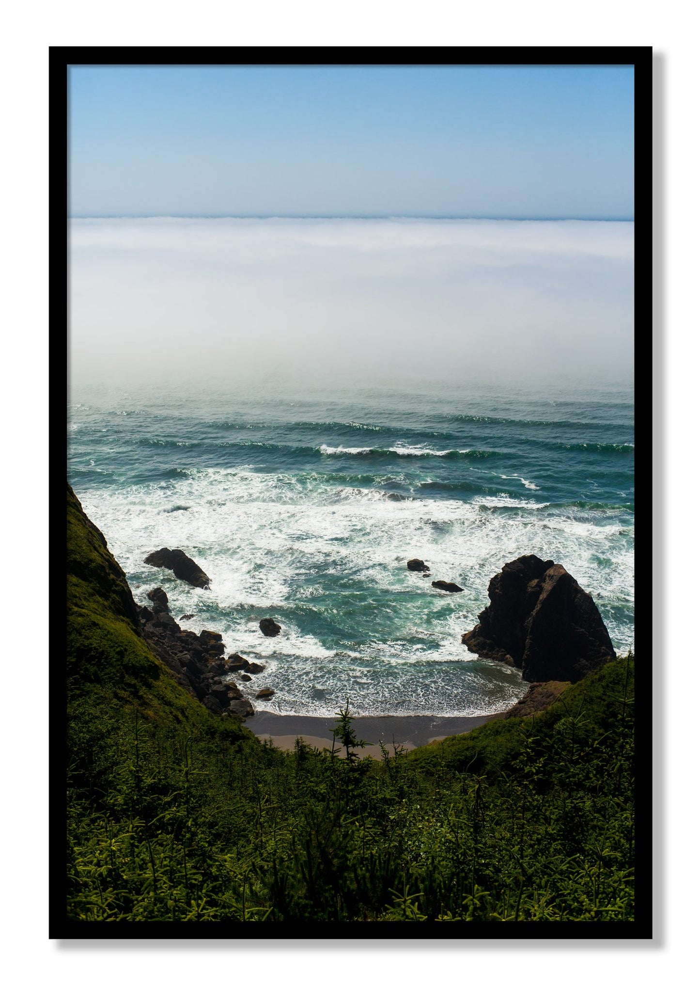 Framed photograph of Oregon Coast by Dylan Ozanich, Black frame, Full Bleed