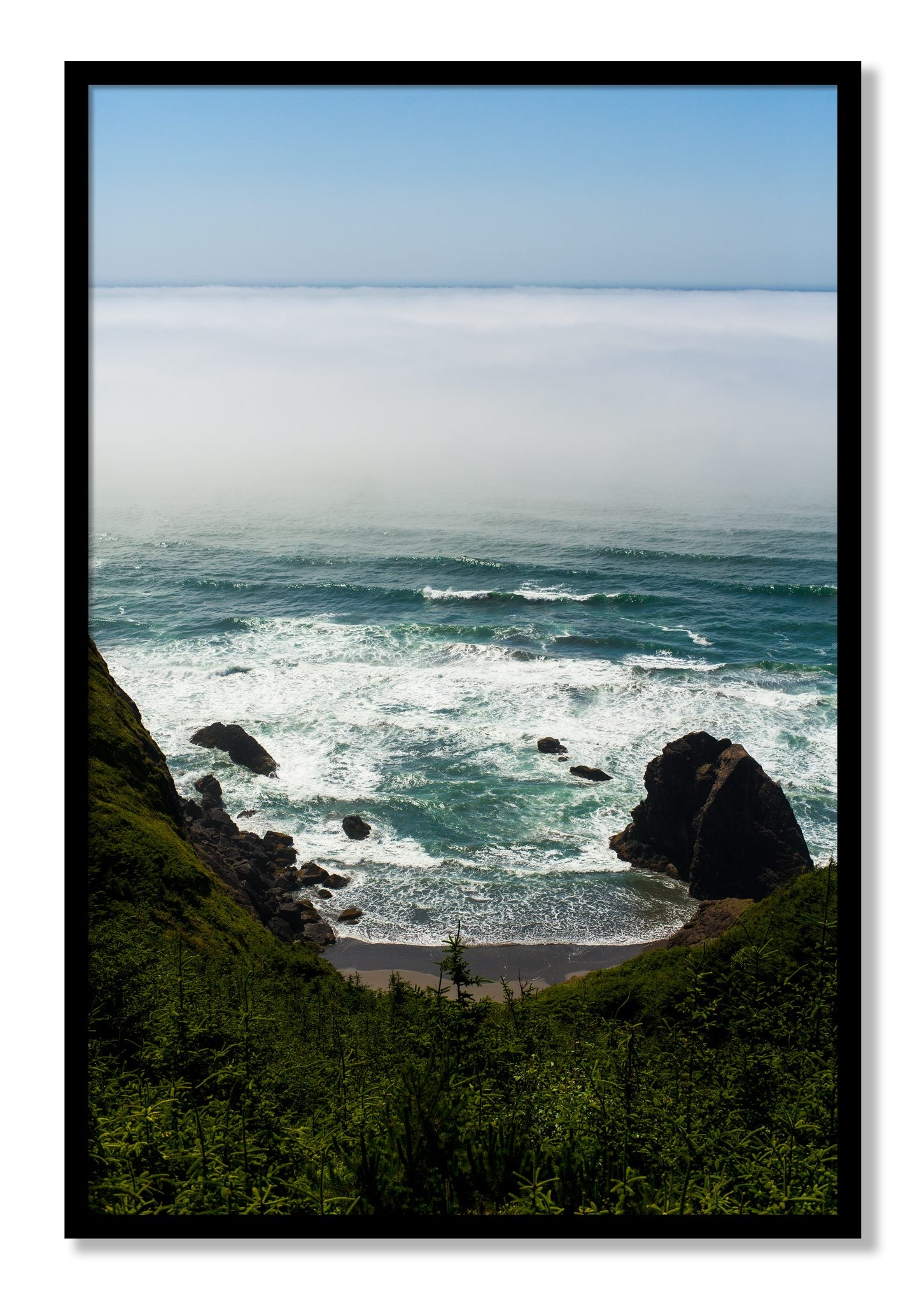 Framed photograph of Oregon Coast by Dylan Ozanich, Black frame, Full Bleed