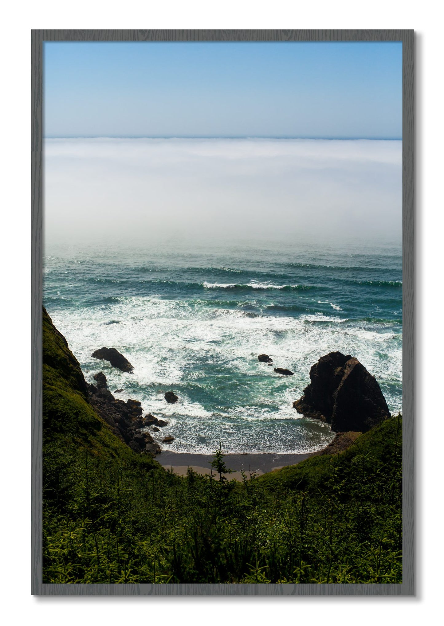 Framed photograph of Oregon Coast by Dylan Ozanich, Grey frame, Full Bleed