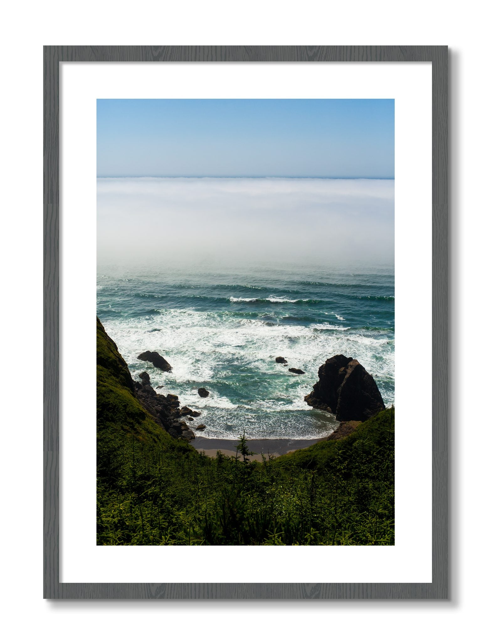 Framed photograph of Oregon Coast by Dylan Ozanich, Grey frame, Borders