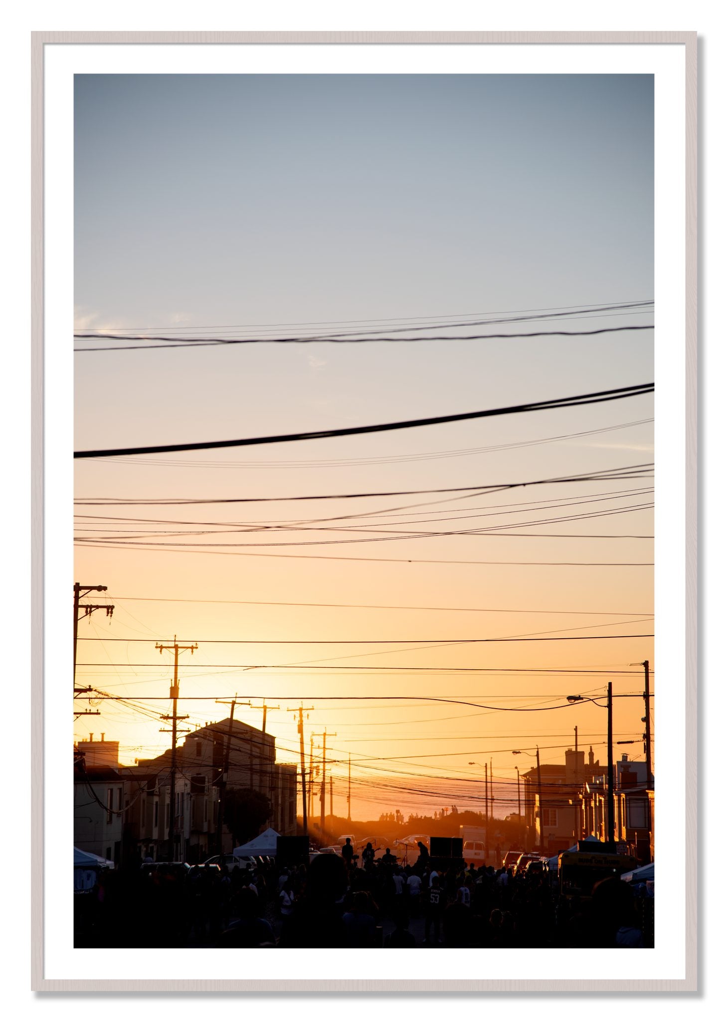 Framed photograph of Outer Sunset San Francisco by Dylan Ozanich, White Maple frame, Borders