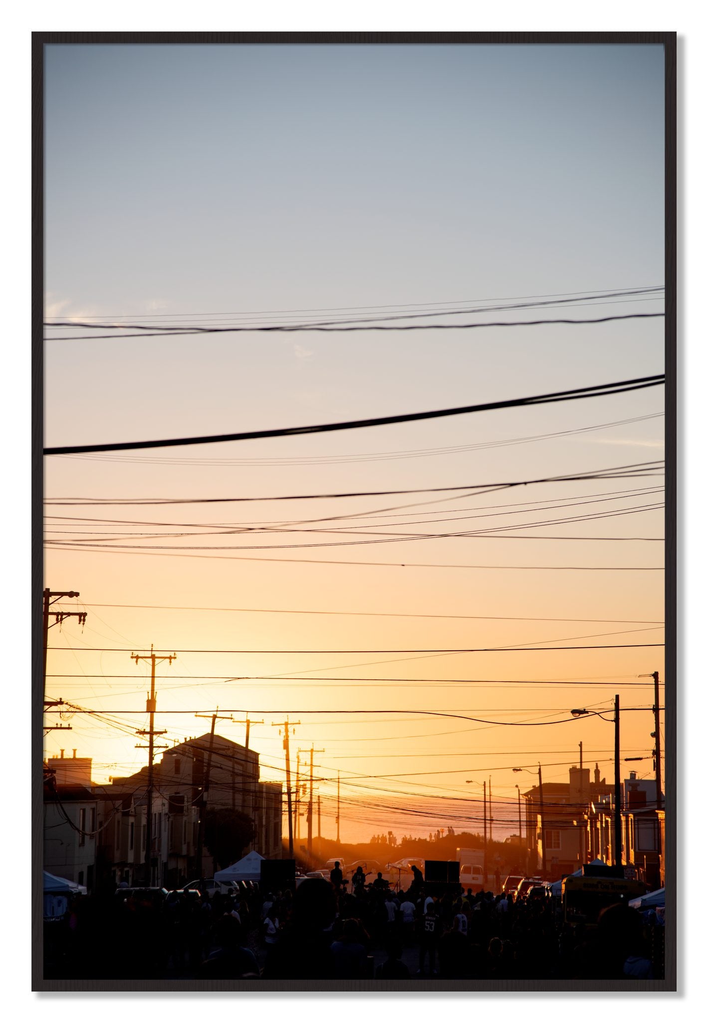 Framed photograph of Outer Sunset San Francisco by Dylan Ozanich, Black Walnut frame, Full Bleed