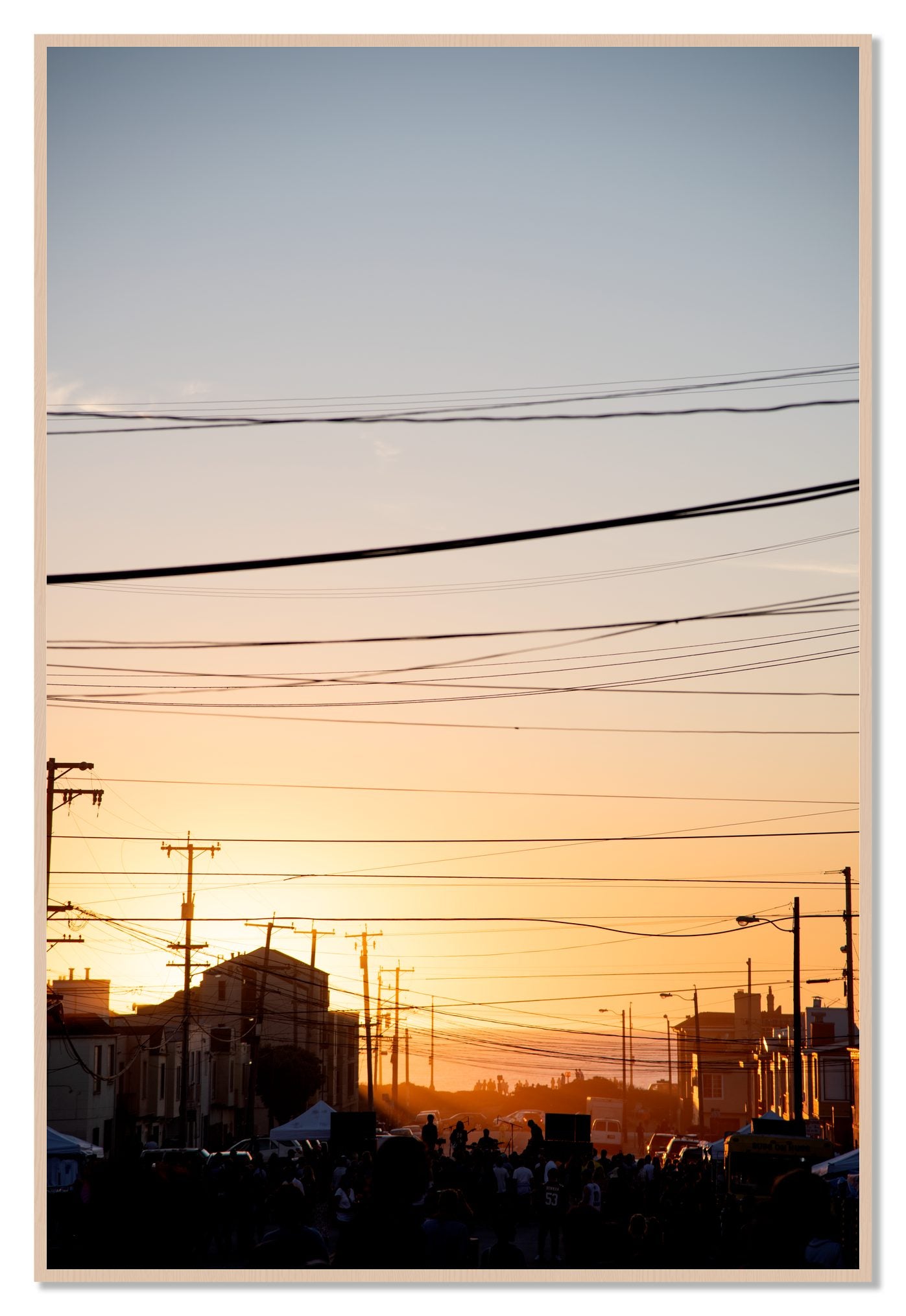 Framed photograph of Outer Sunset San Francisco by Dylan Ozanich, Maple frame, Full Bleed