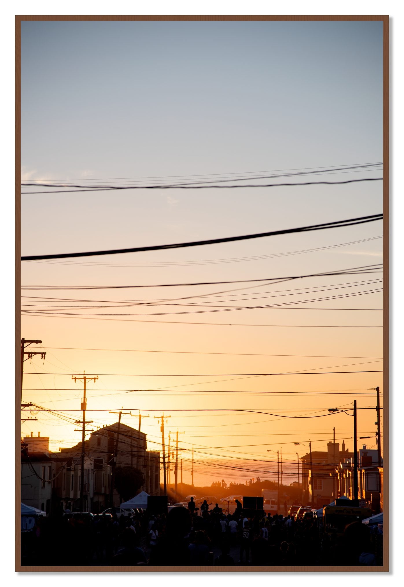 Framed photograph of Outer Sunset San Francisco by Dylan Ozanich, Walnut frame, Full Bleed