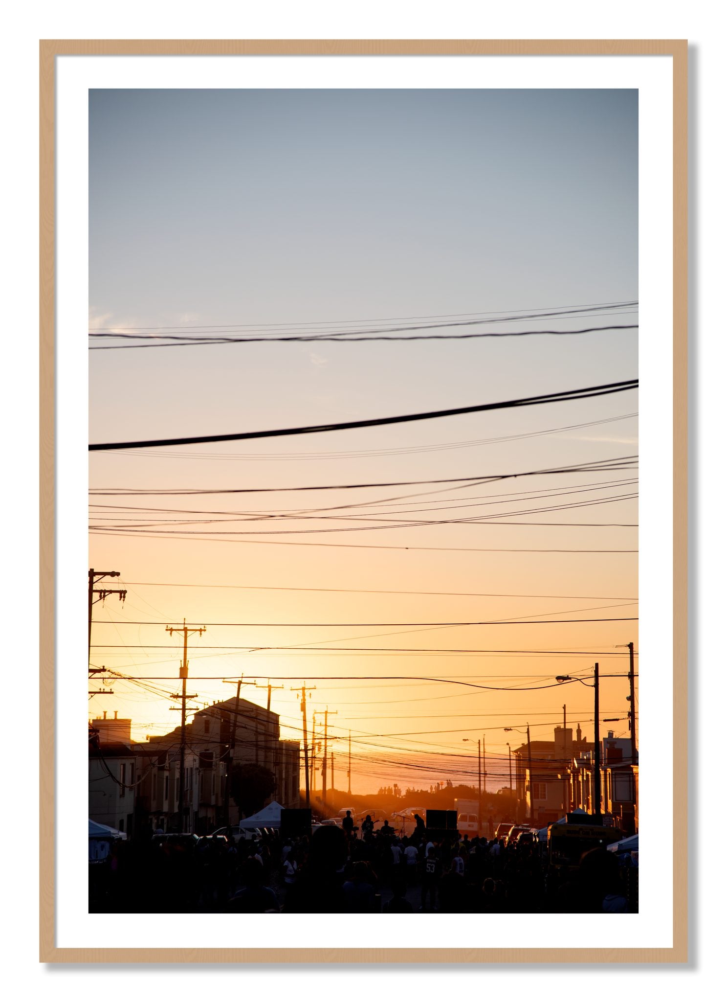 Framed photograph of Outer Sunset San Francisco by Dylan Ozanich, Oak frame, Borders