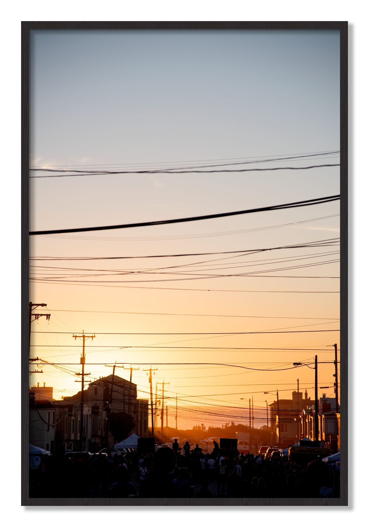 Framed photograph of Outer Sunset San Francisco by Dylan Ozanich, Black Walnut frame, Full Bleed