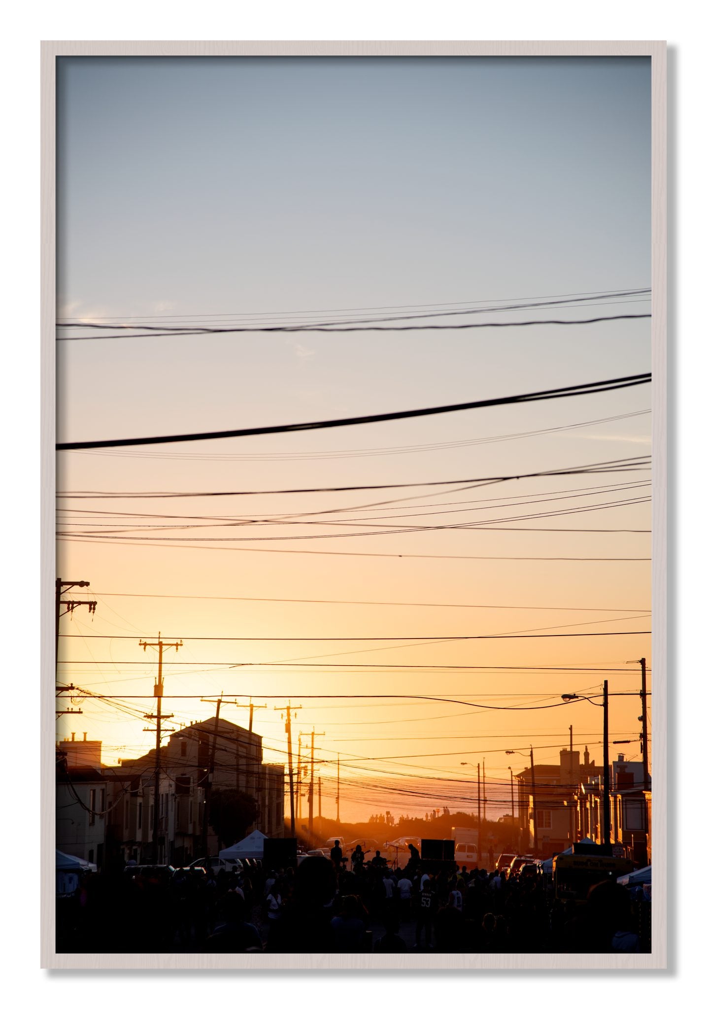 Framed photograph of Outer Sunset San Francisco by Dylan Ozanich, White Maple frame, Full Bleed
