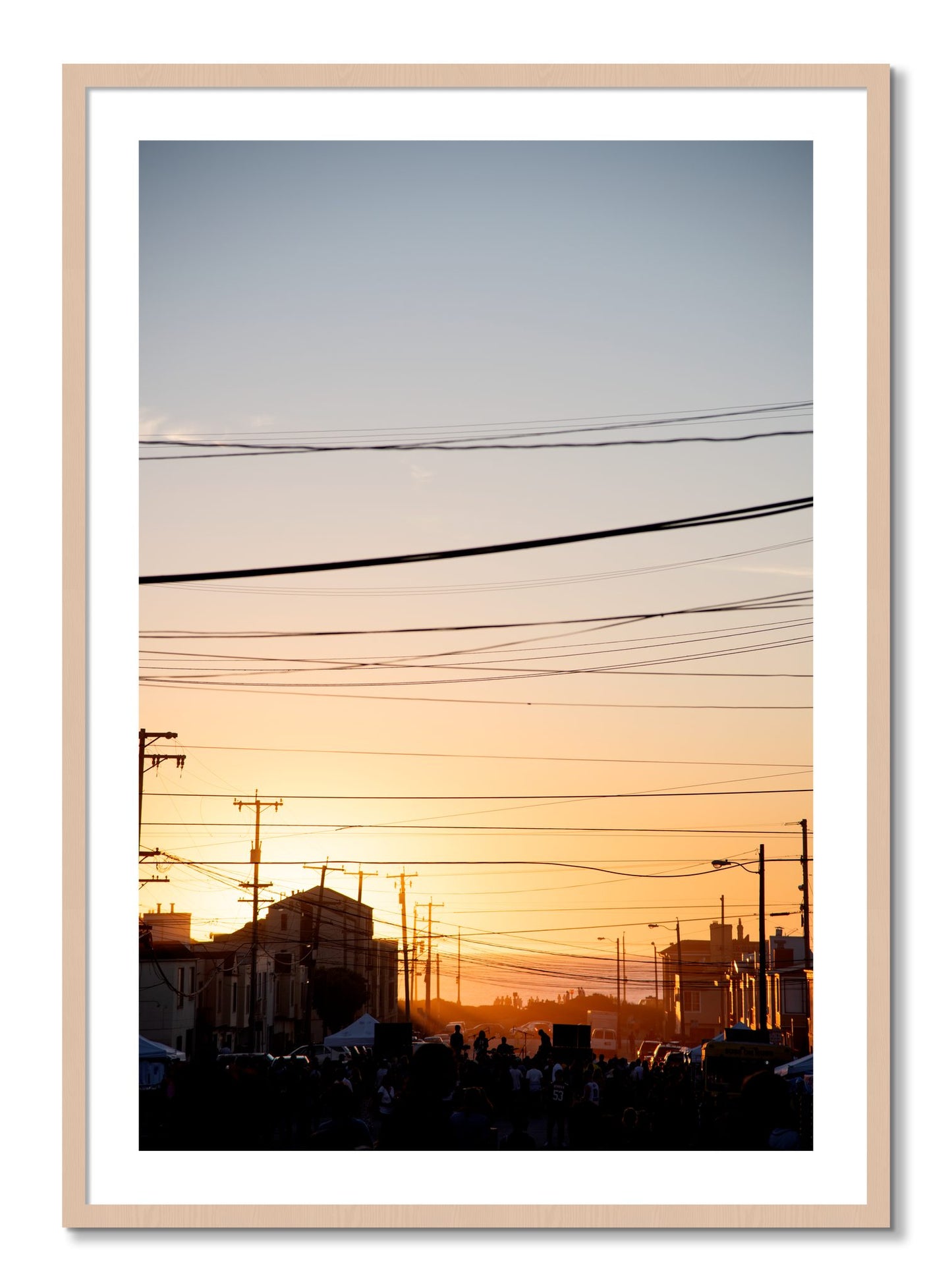Framed photograph of Outer Sunset San Francisco by Dylan Ozanich, Maple frame, Borders