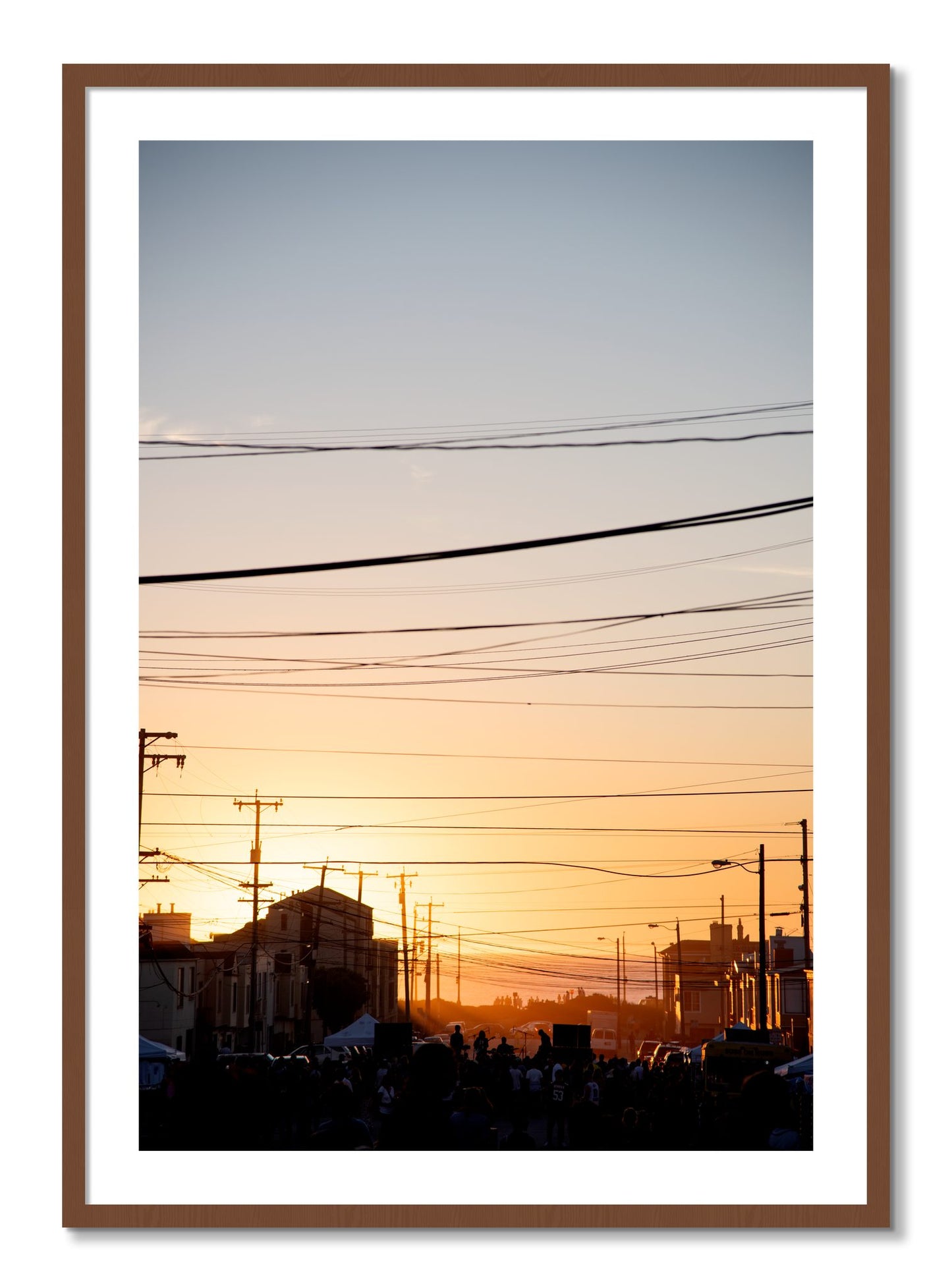 Framed photograph of Outer Sunset San Francisco by Dylan Ozanich, Walnut frame, Borders
