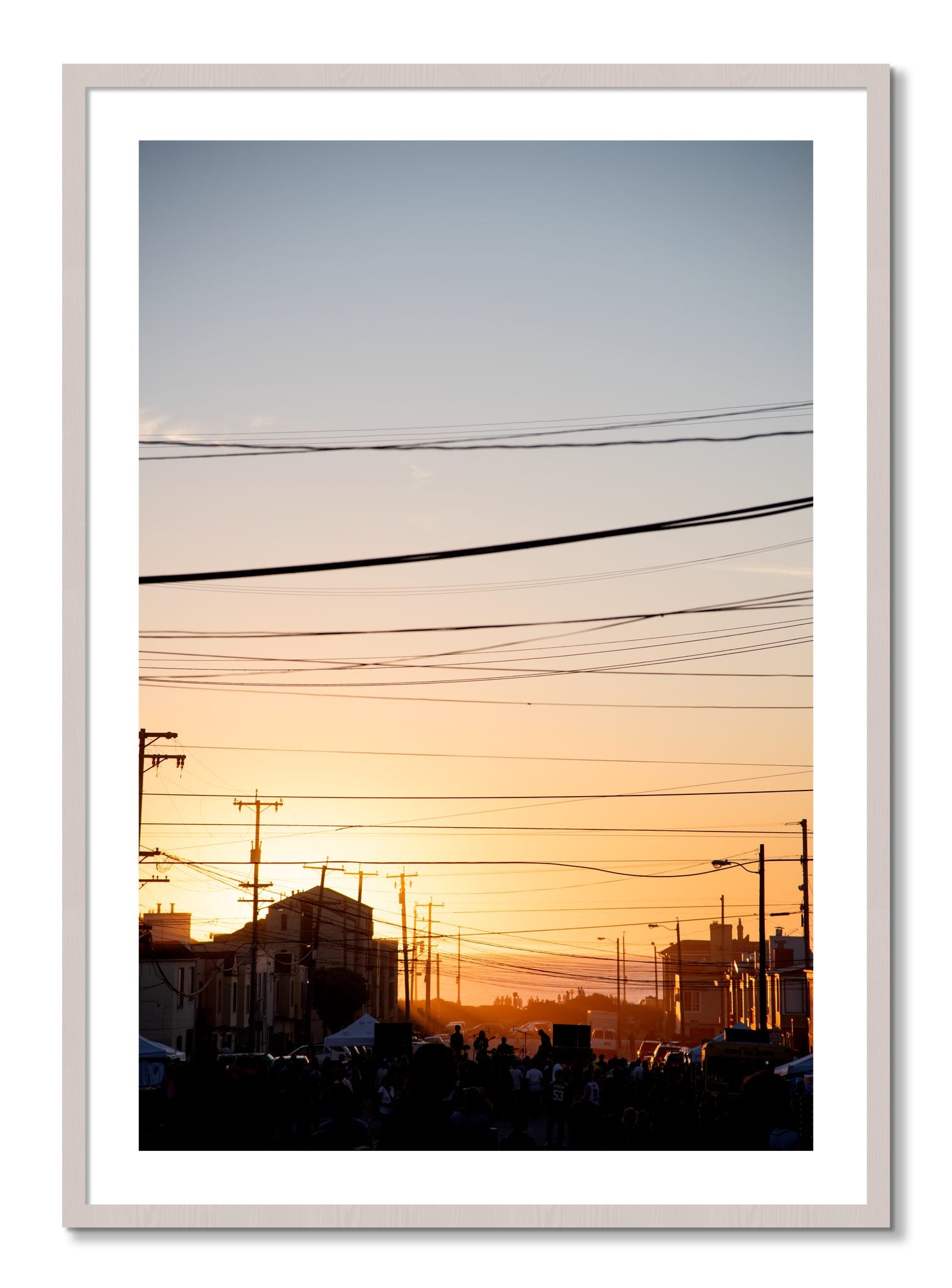 Framed photograph of Outer Sunset San Francisco by Dylan Ozanich, White Maple frame, Borders