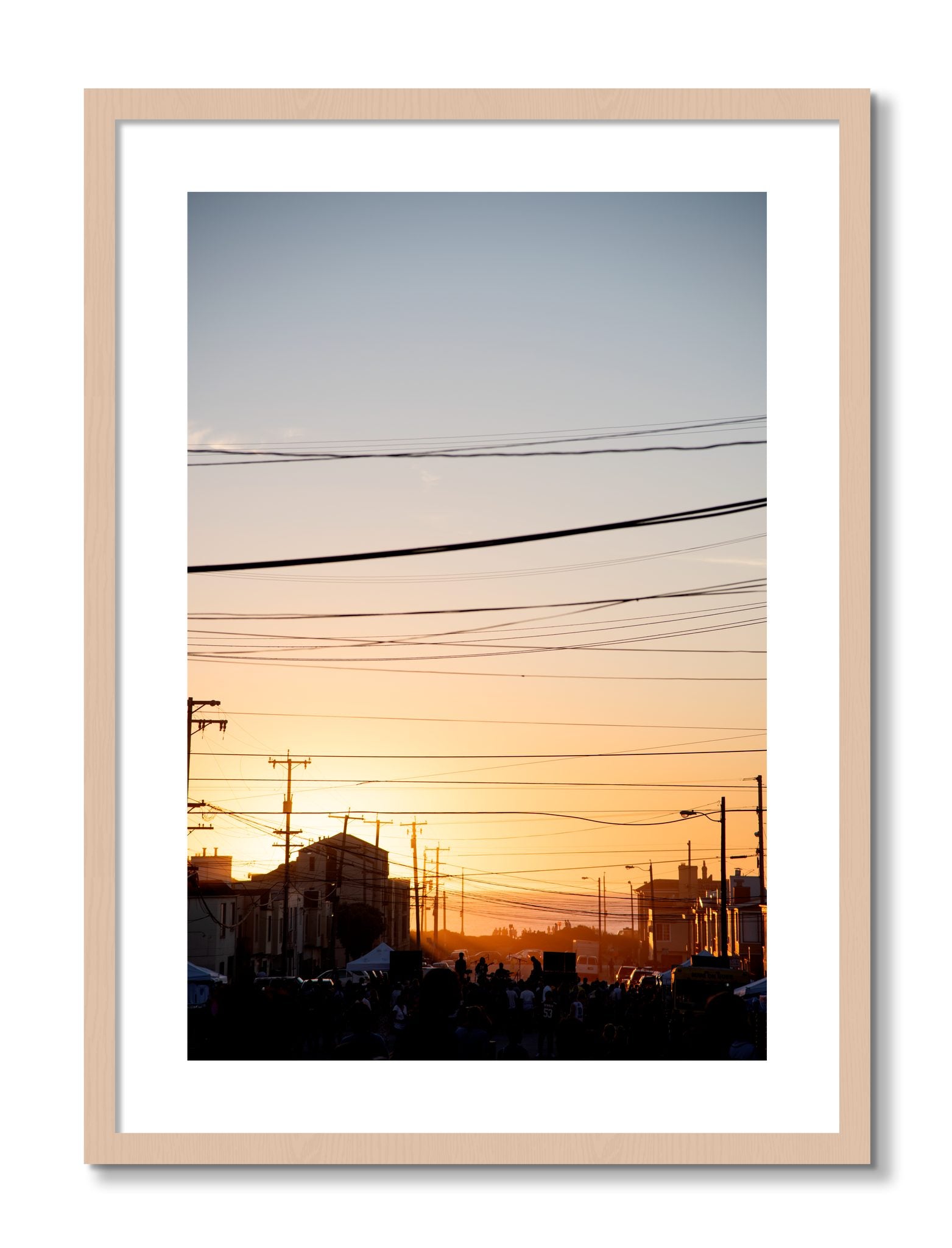 Framed photograph of Outer Sunset San Francisco by Dylan Ozanich, Maple frame, Borders