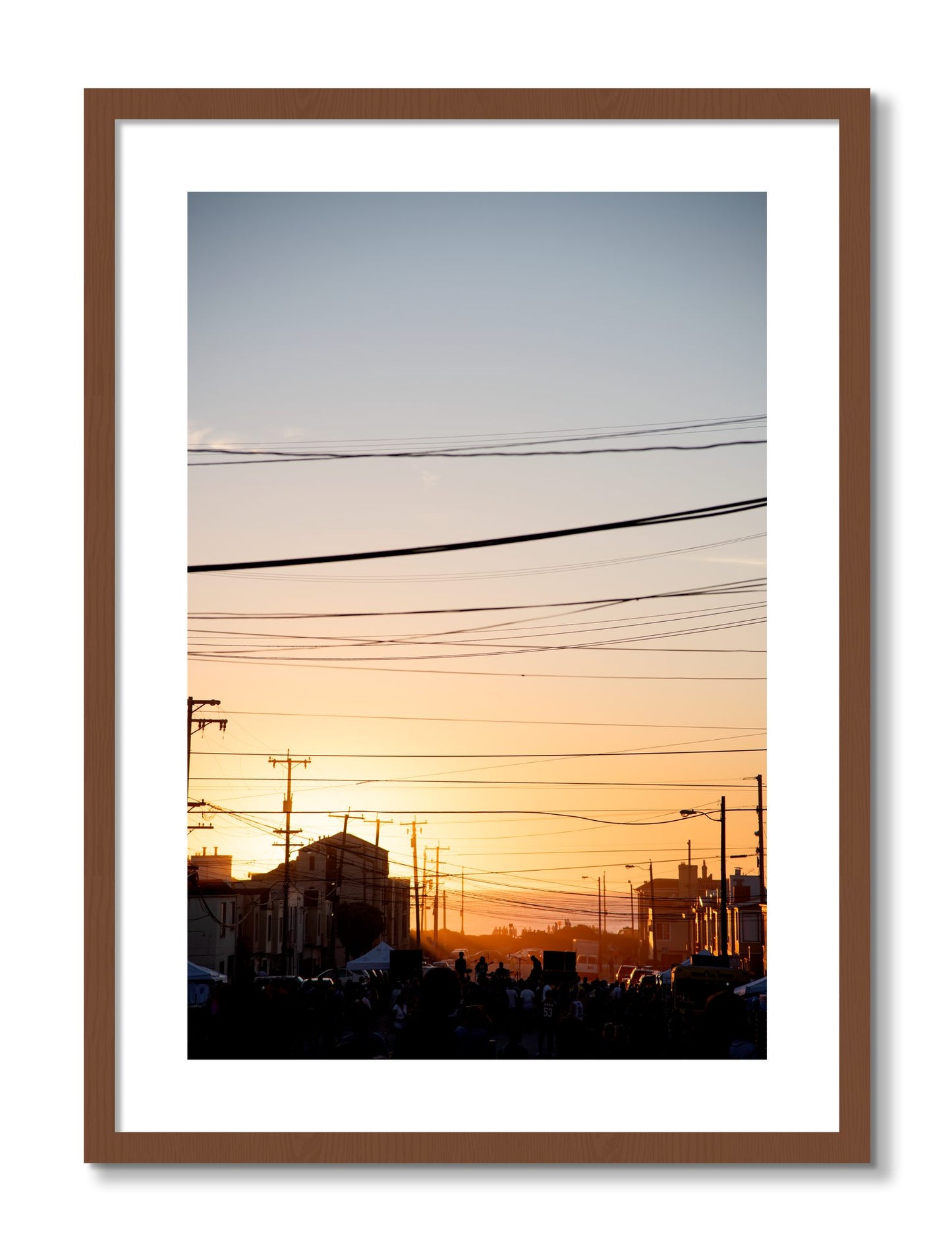 Framed photograph of Outer Sunset San Francisco by Dylan Ozanich, Walnut frame, Borders