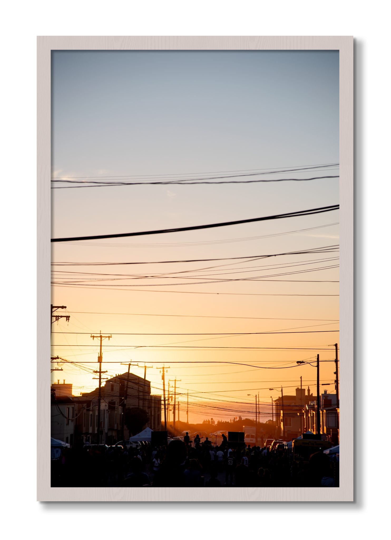 Framed photograph of Outer Sunset San Francisco by Dylan Ozanich, White Maple frame, Full Bleed