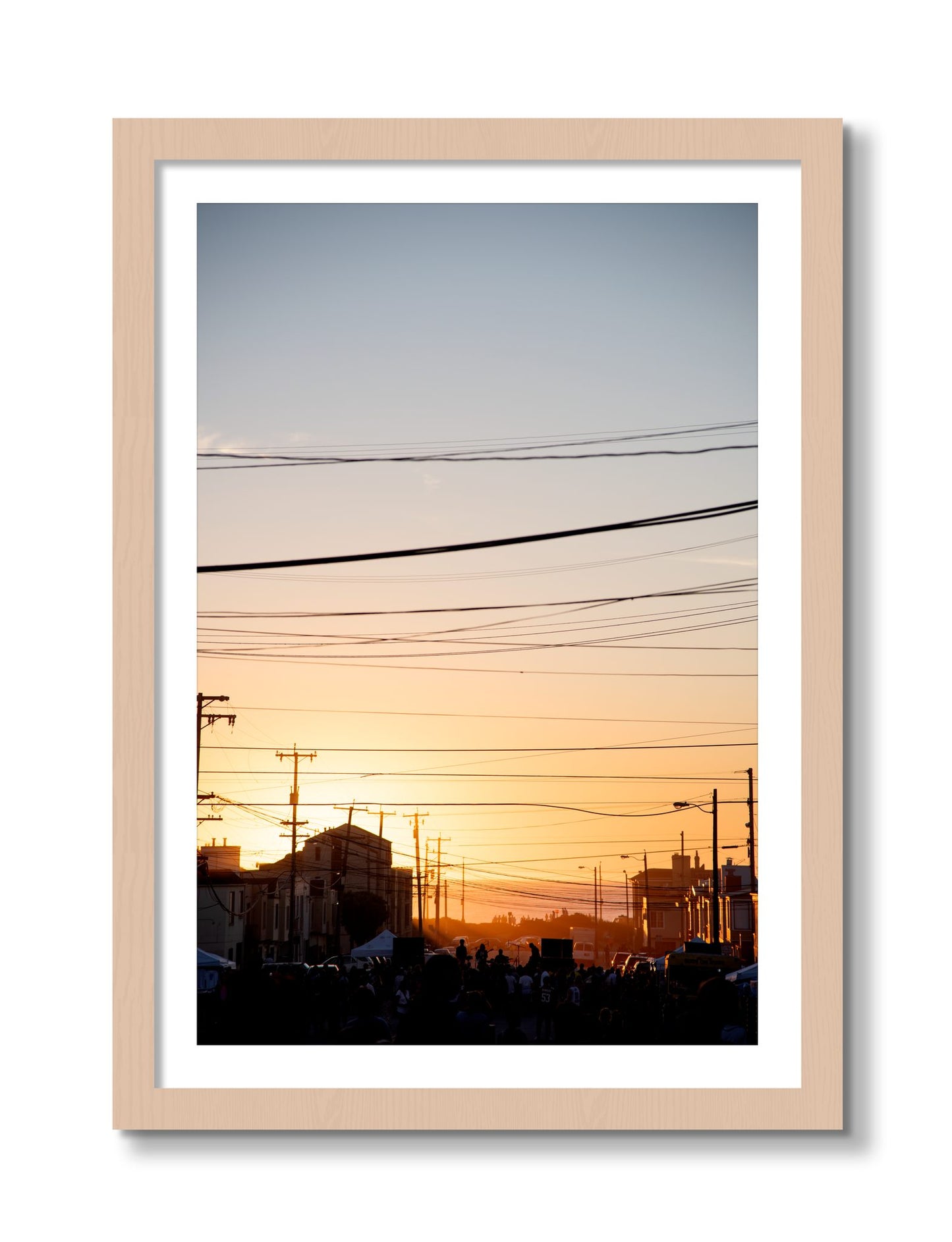 Framed photograph of Outer Sunset San Francisco by Dylan Ozanich, Maple frame, Borders