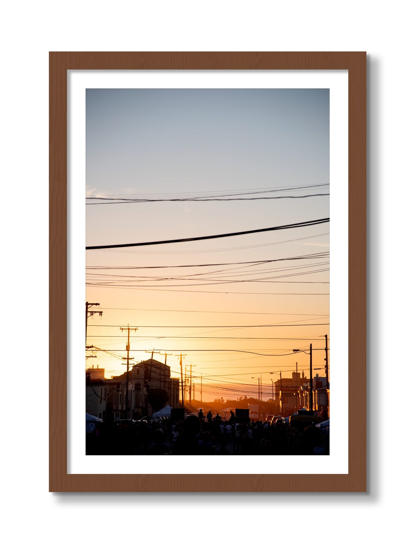Framed photograph of Outer Sunset San Francisco by Dylan Ozanich, Walnut frame, Borders