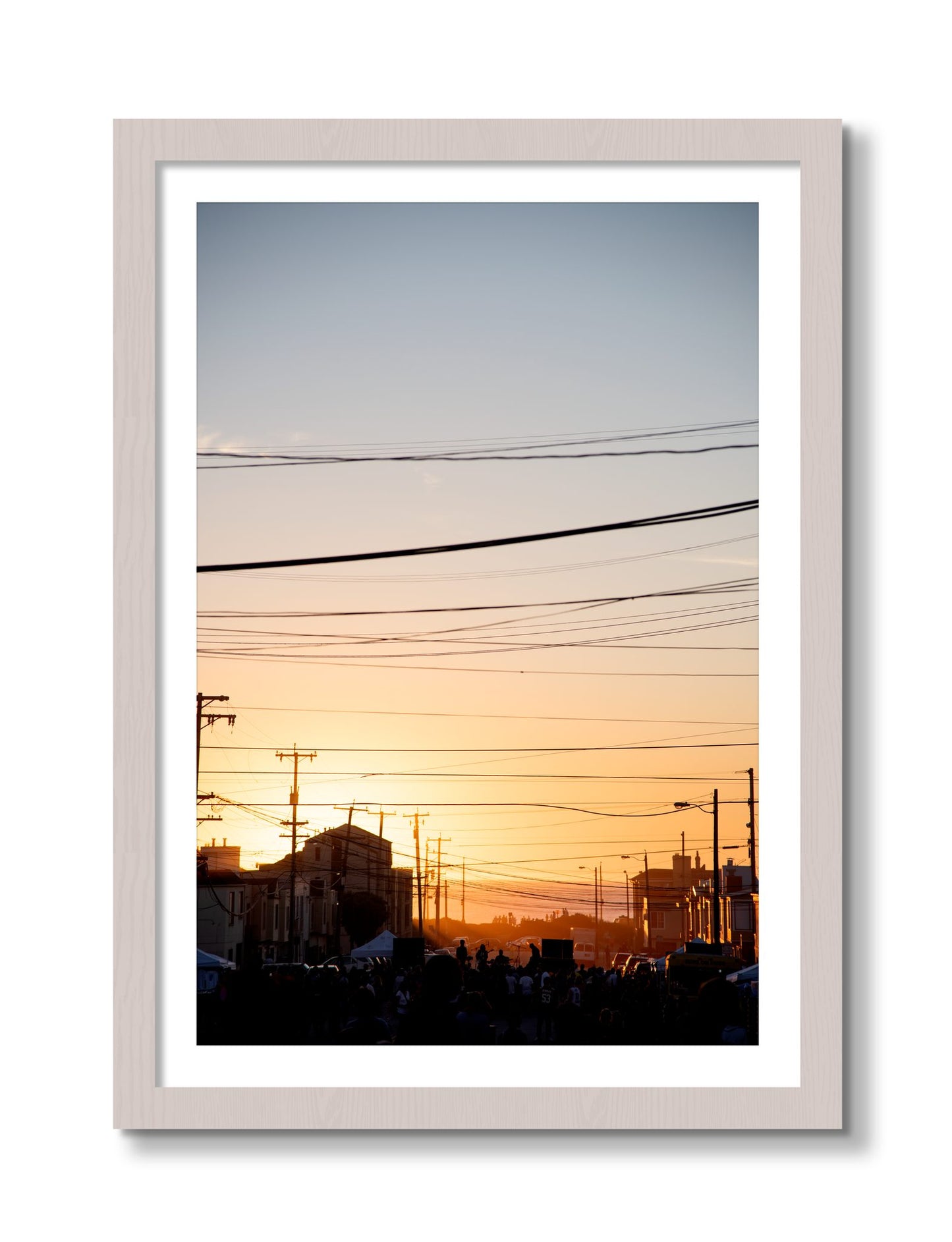 Framed photograph of Outer Sunset San Francisco by Dylan Ozanich, White Maple frame, Borders