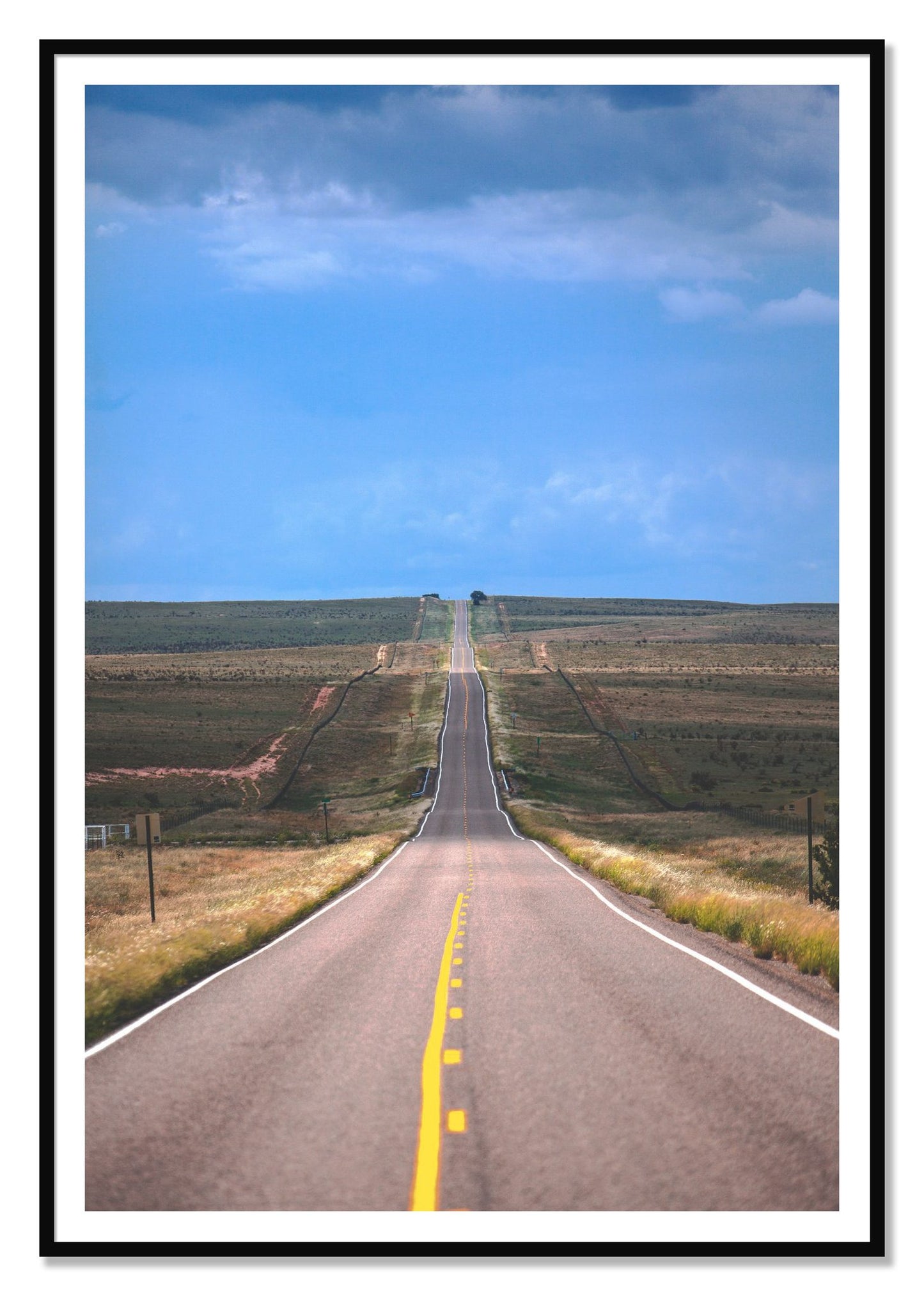 Over The Hill by Dylan Ozanich, 48×72 print with a White Border in a Black frame