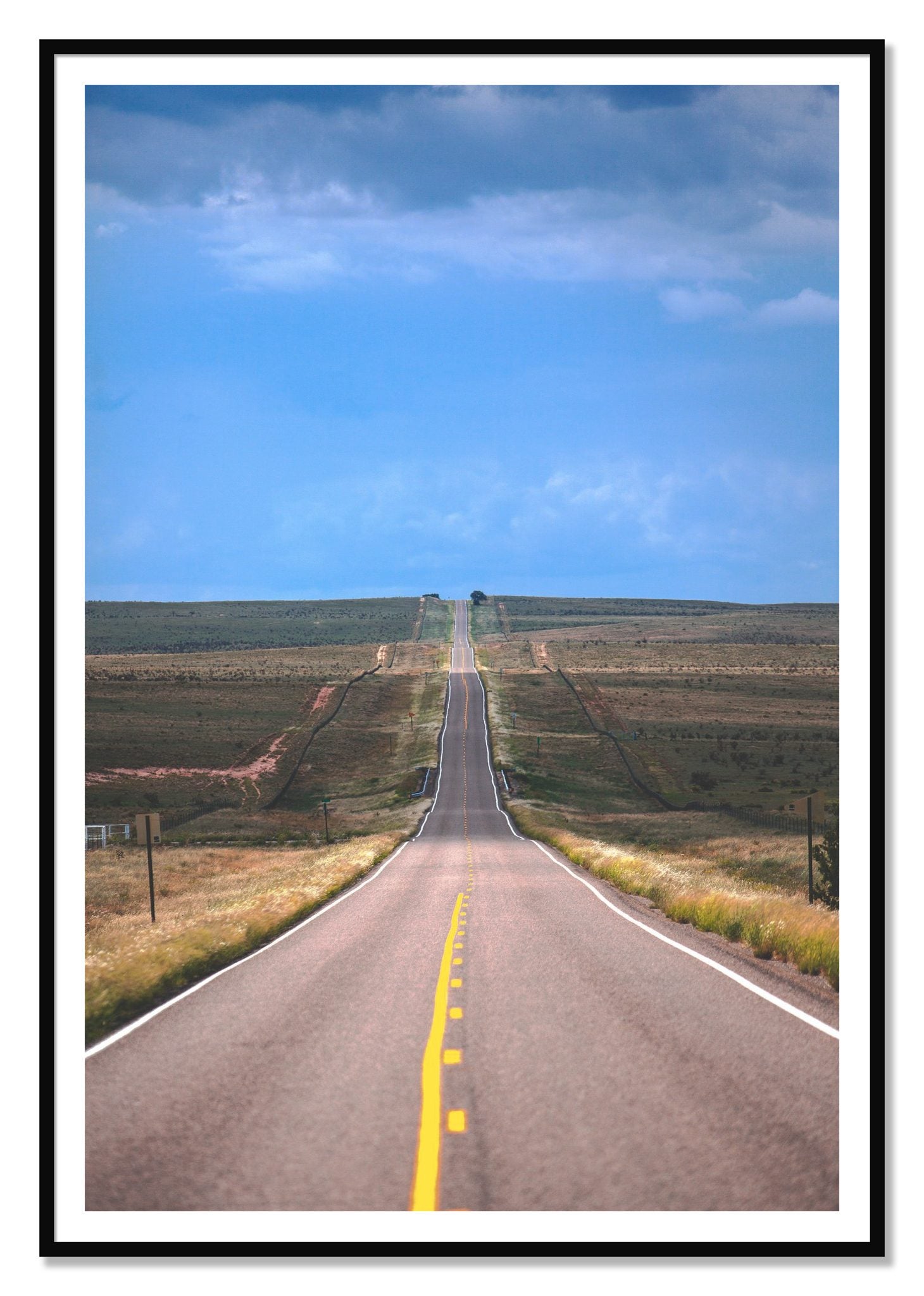 Over The Hill by Dylan Ozanich, 48×72 print with a White Border in a Black frame