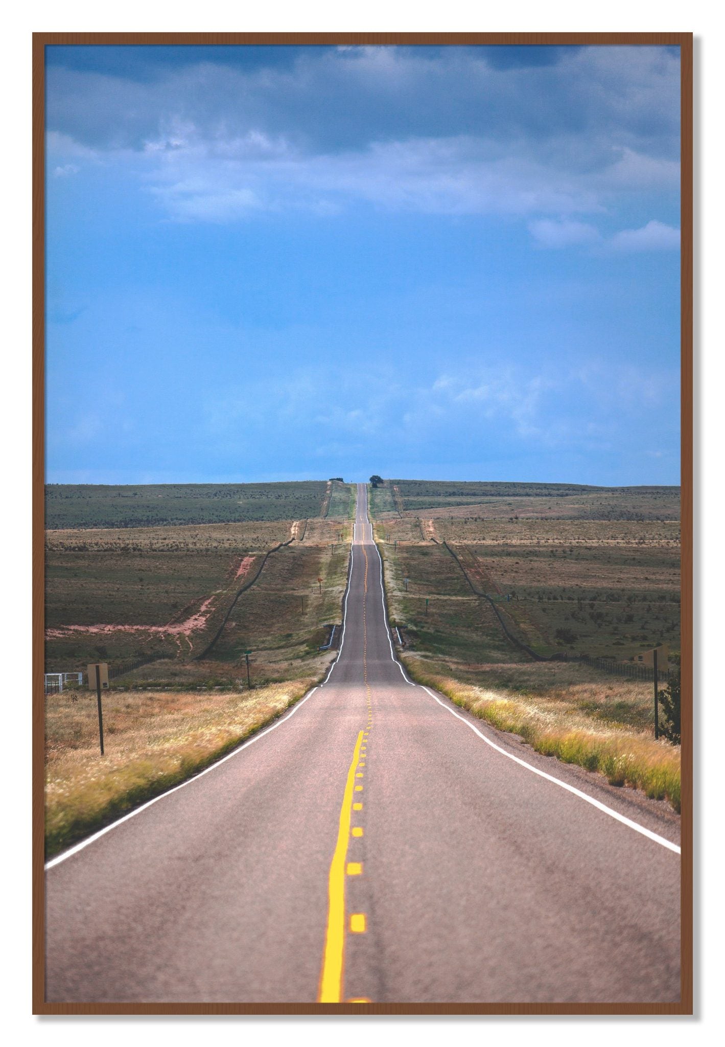 Framed photograph of Over The Hill by Dylan Ozanich, Walnut frame, Full Bleed