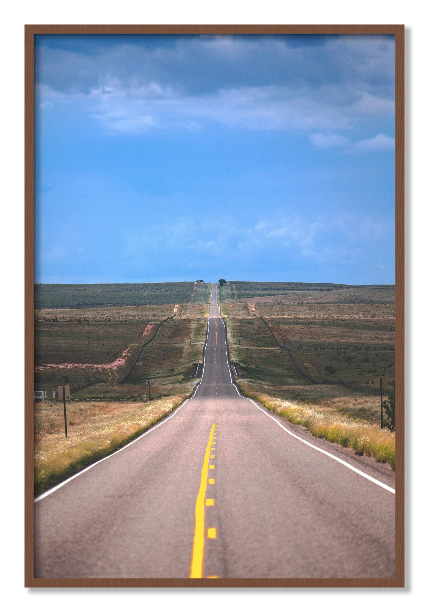 Framed photograph of Over The Hill by Dylan Ozanich, Walnut frame, Full Bleed
