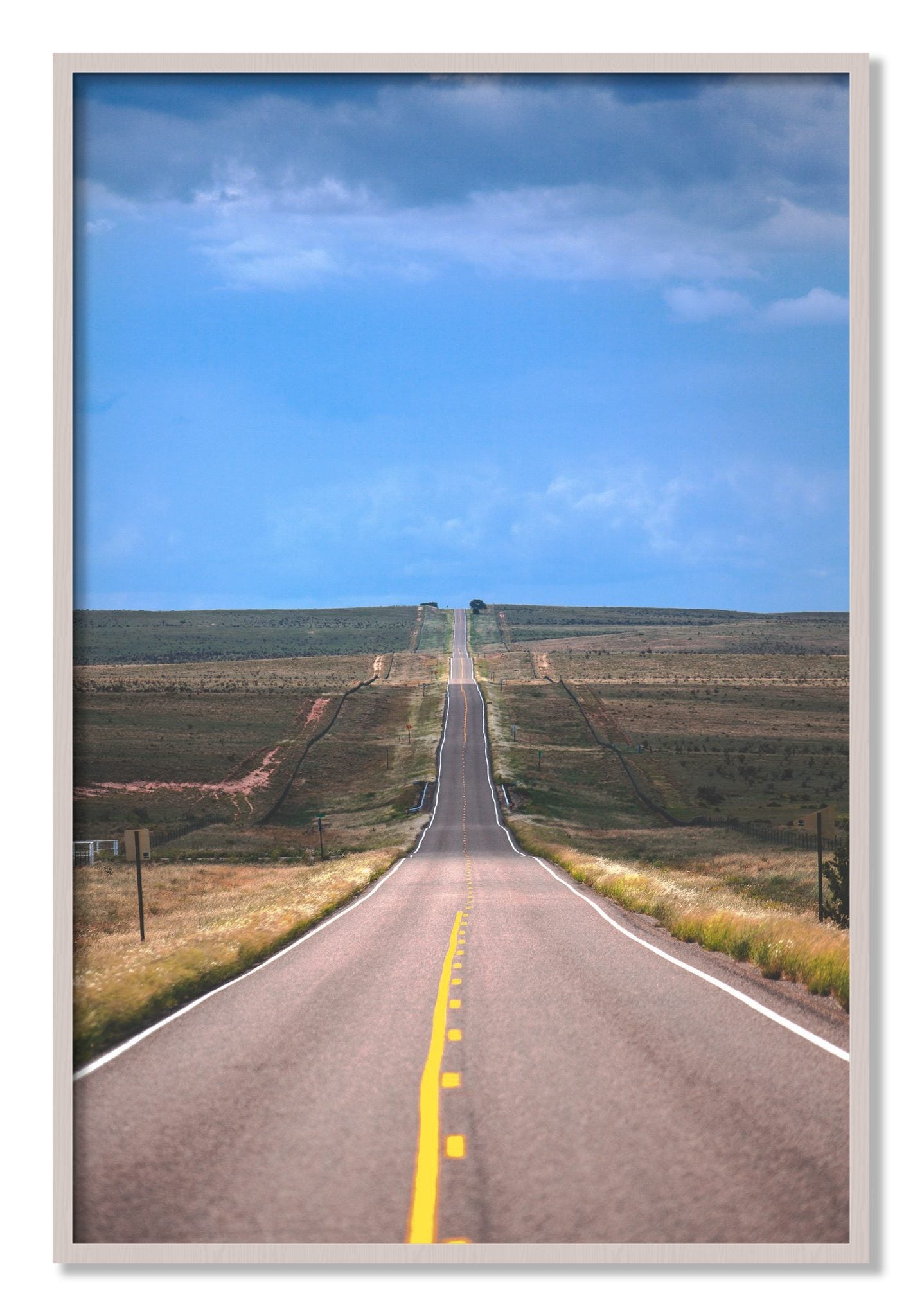 Framed photograph of Over The Hill by Dylan Ozanich, White Maple frame, Full Bleed