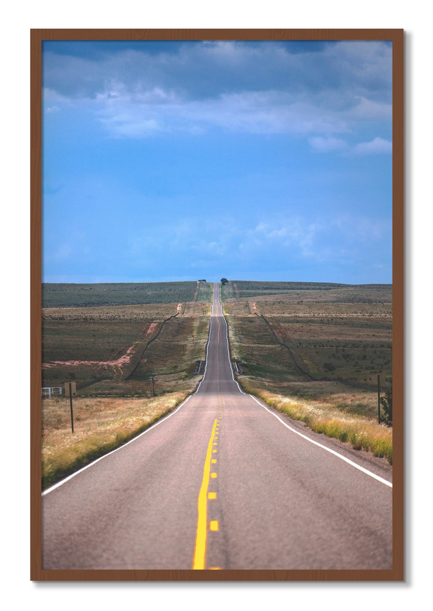 Framed photograph of Over The Hill by Dylan Ozanich, Walnut frame, Full Bleed