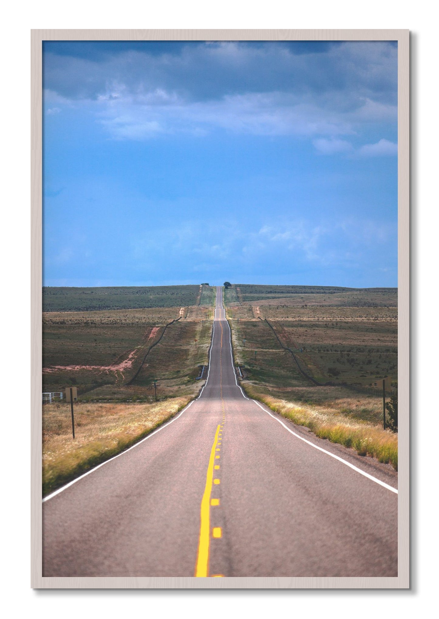 Framed photograph of Over The Hill by Dylan Ozanich, White Maple frame, Full Bleed