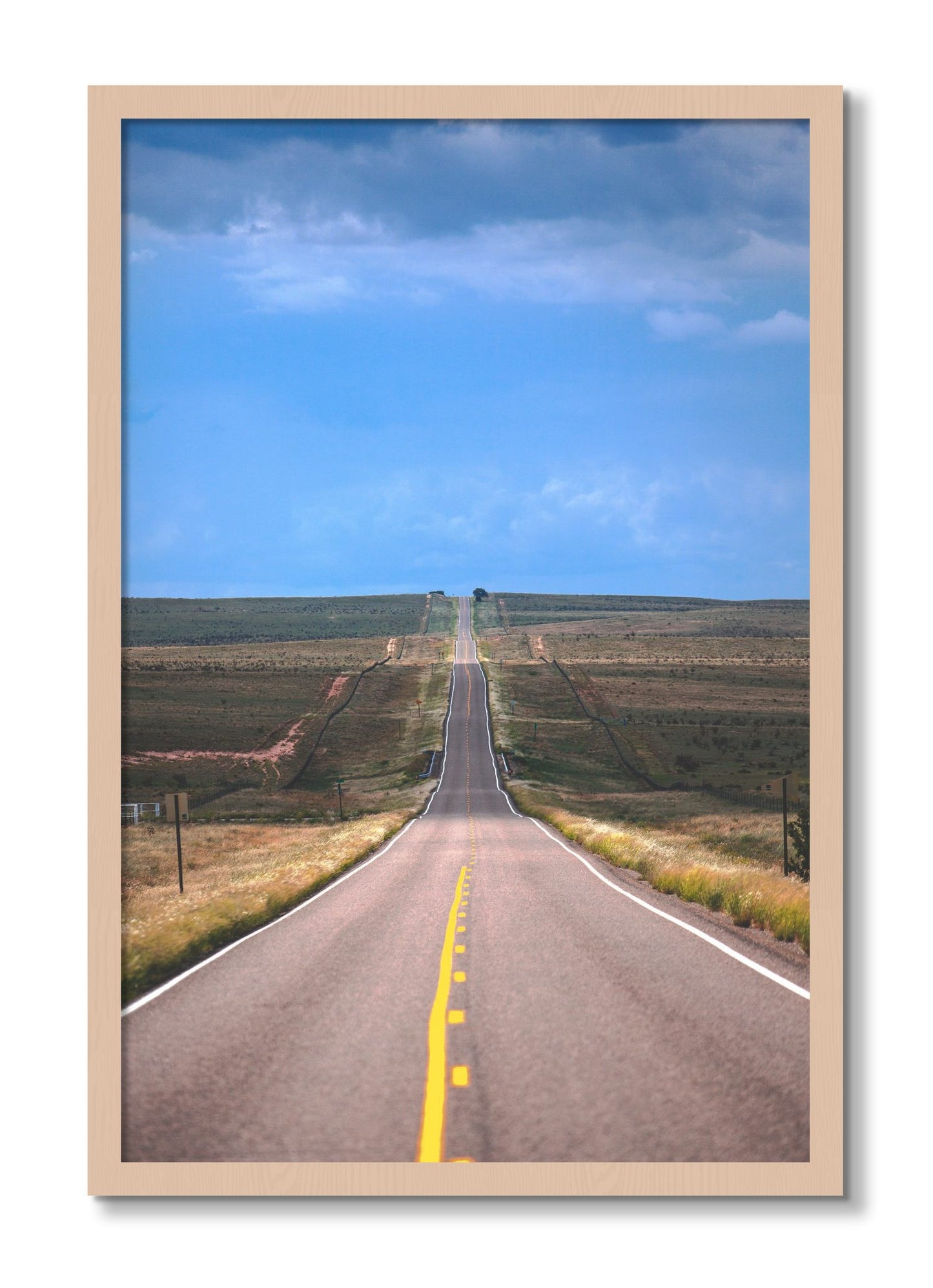 Framed photograph of Over The Hill by Dylan Ozanich, Maple frame, Full Bleed