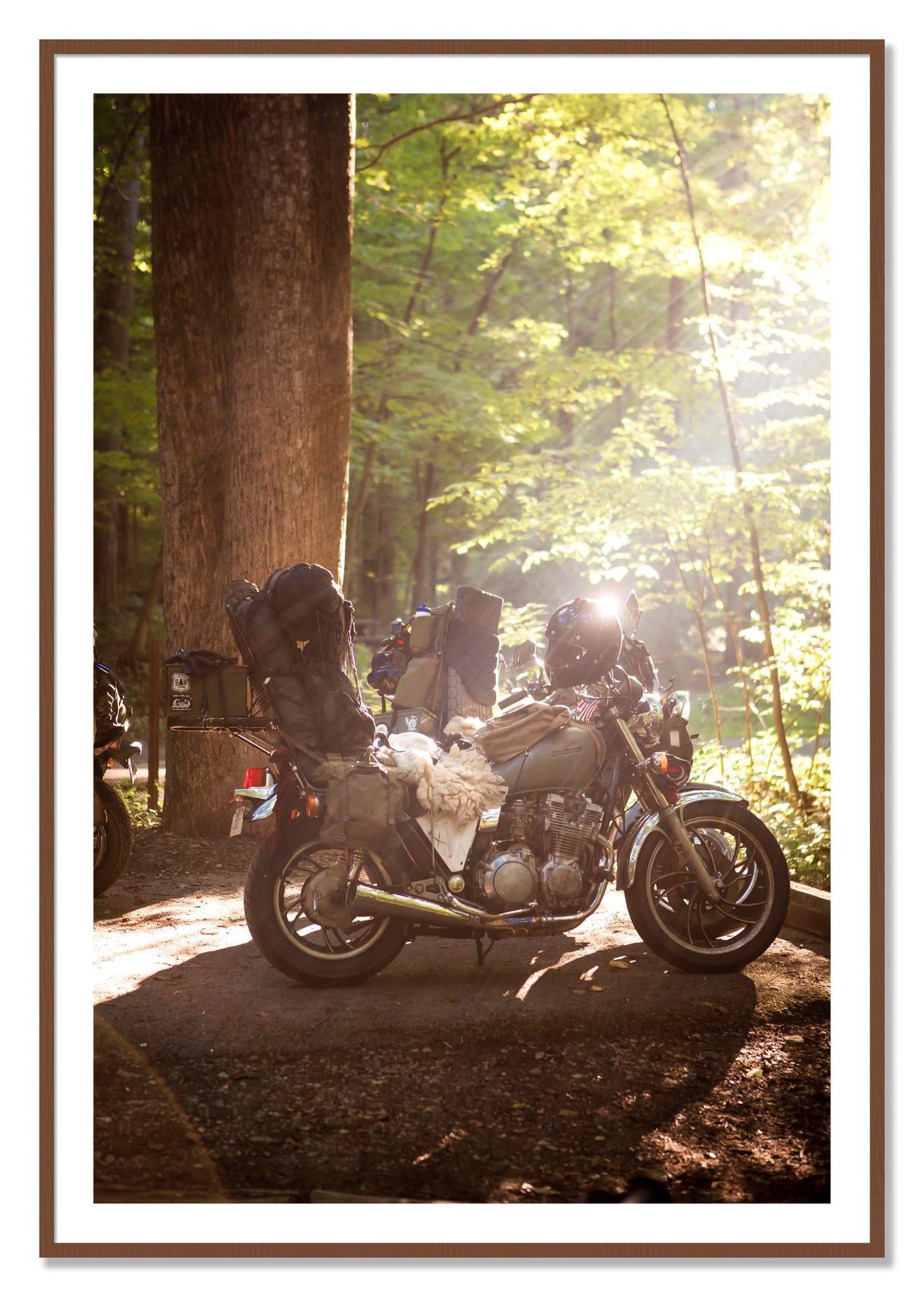 Framed photograph of Pack Up And Go by Dylan Ozanich, Walnut frame, Borders