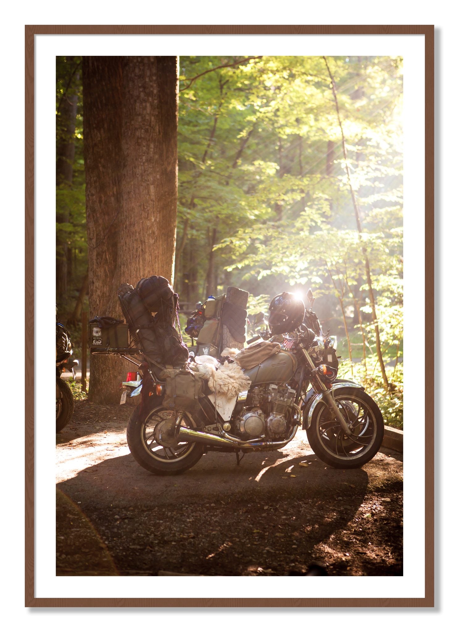 Framed photograph of Pack Up And Go by Dylan Ozanich, Walnut frame, Borders