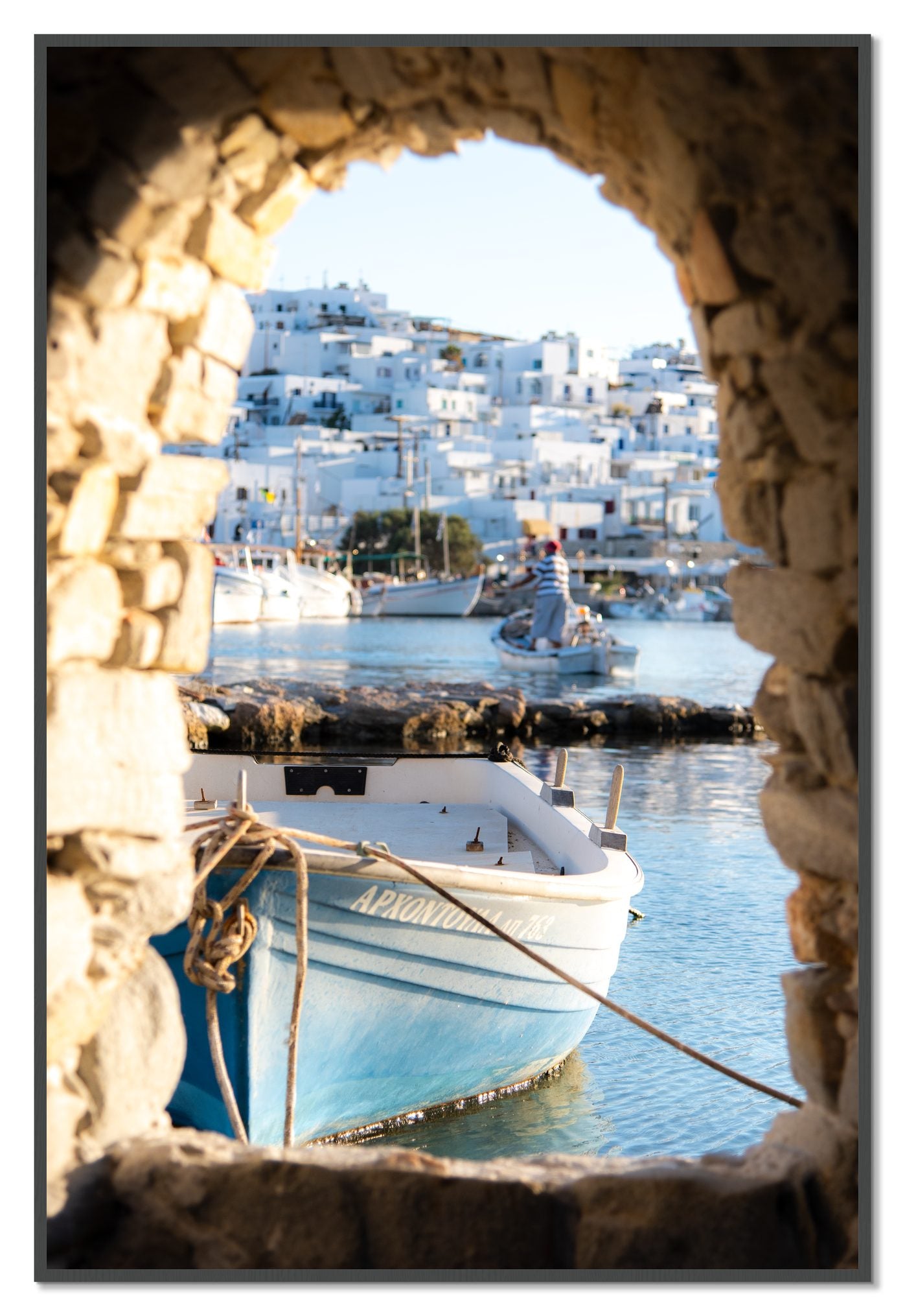 Paros Greece by Dylan Ozanich, 48×72 Full Bleed Print in a Grey frame