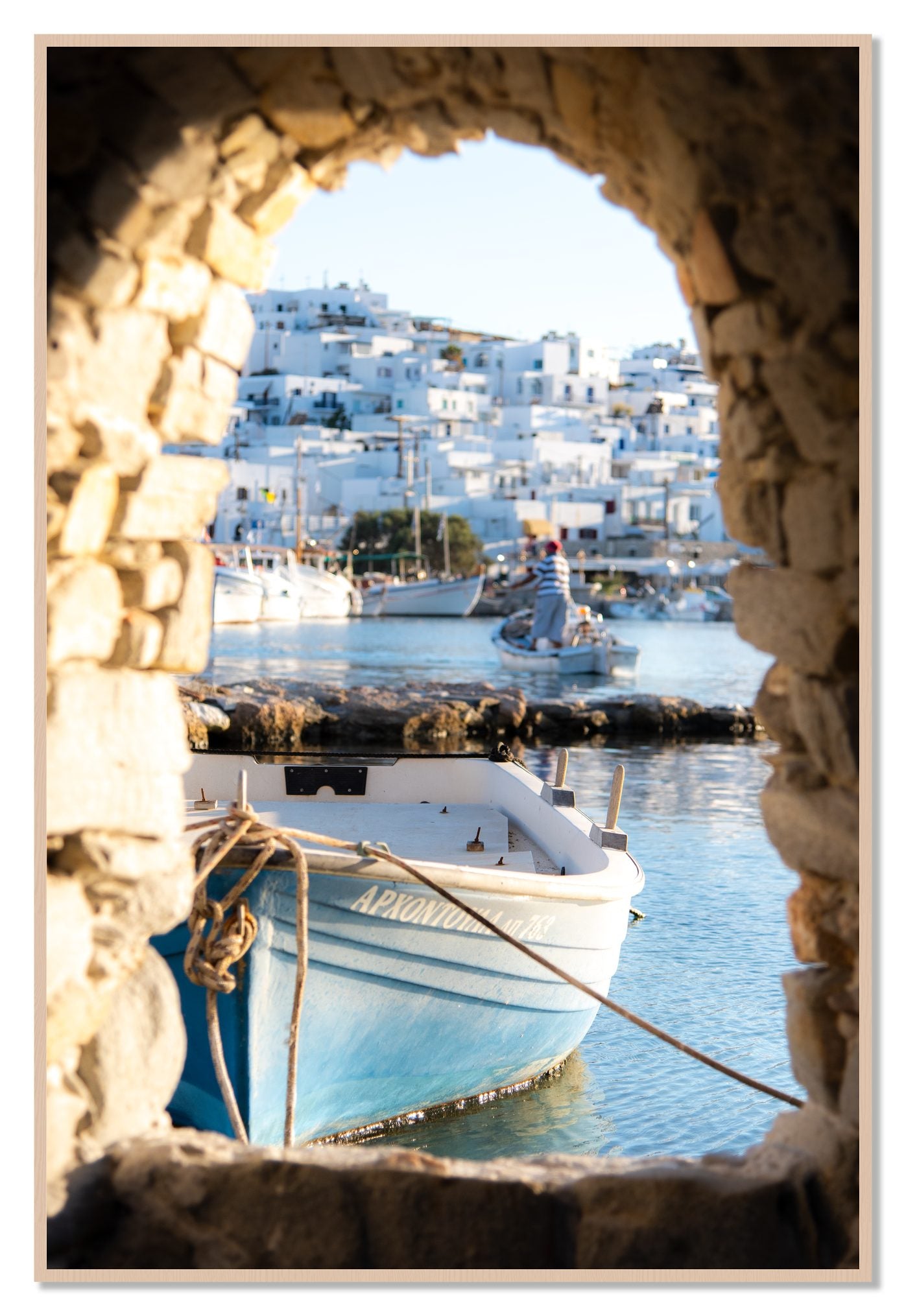 Paros Greece by Dylan Ozanich, 48×72 Full Bleed Print in a Maple frame