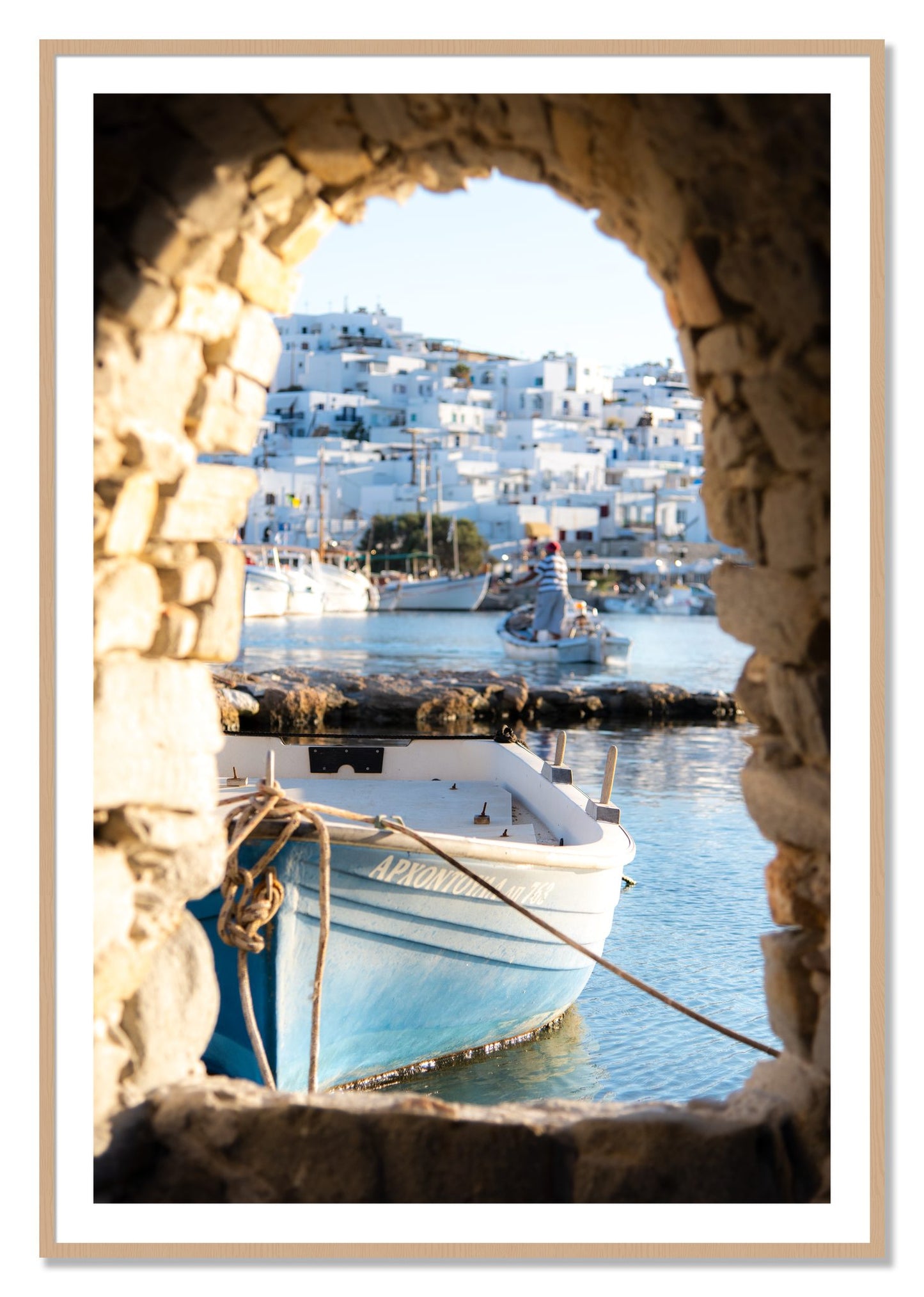 Framed photograph of Paros Greece by Dylan Ozanich, Oak frame, Borders