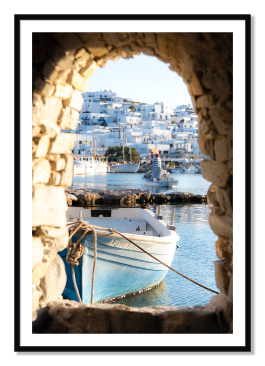 Framed photograph of Paros Greece by Dylan Ozanich, Black frame, Borders