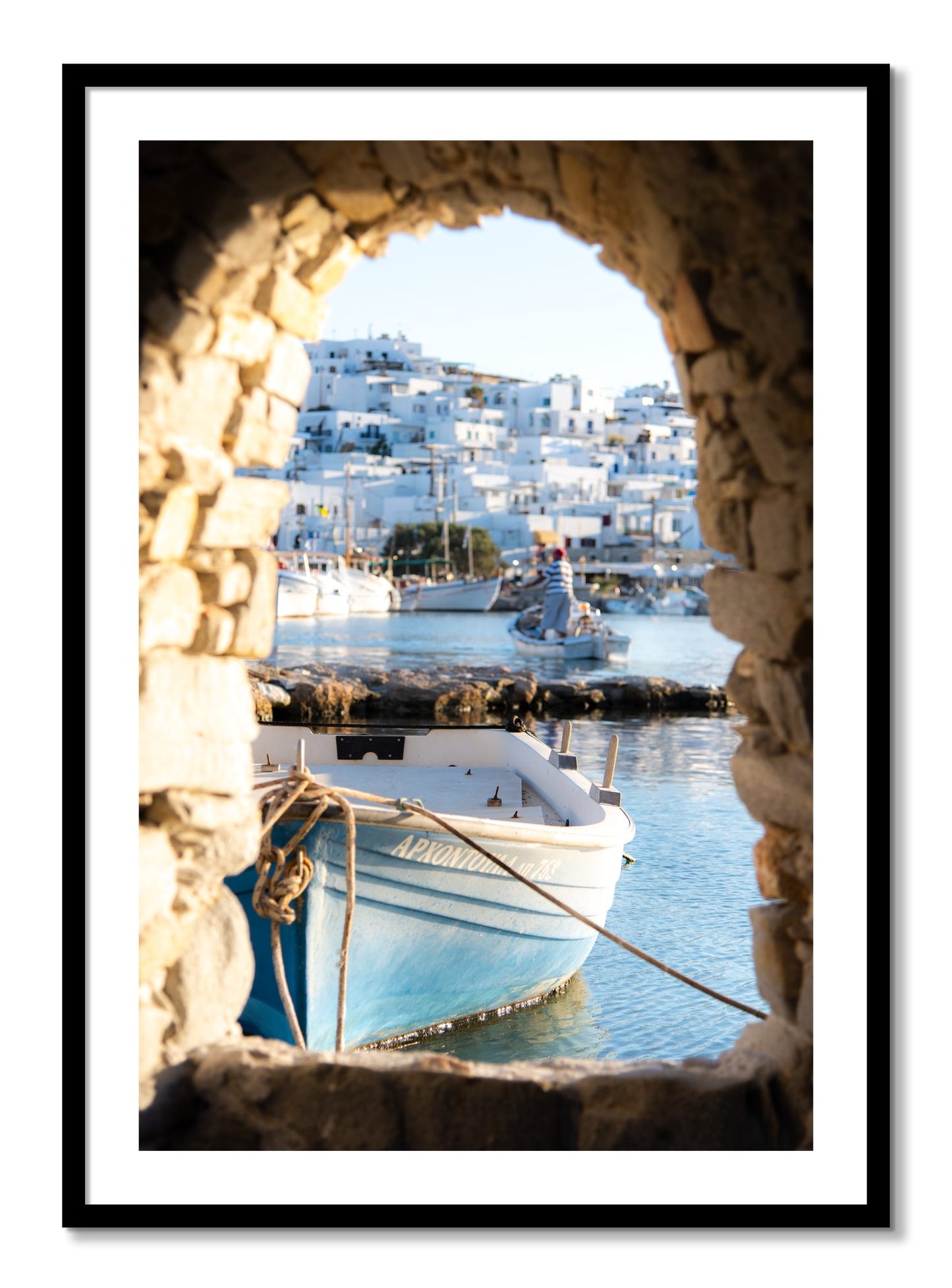 Framed photograph of Paros Greece by Dylan Ozanich, Black frame, Borders
