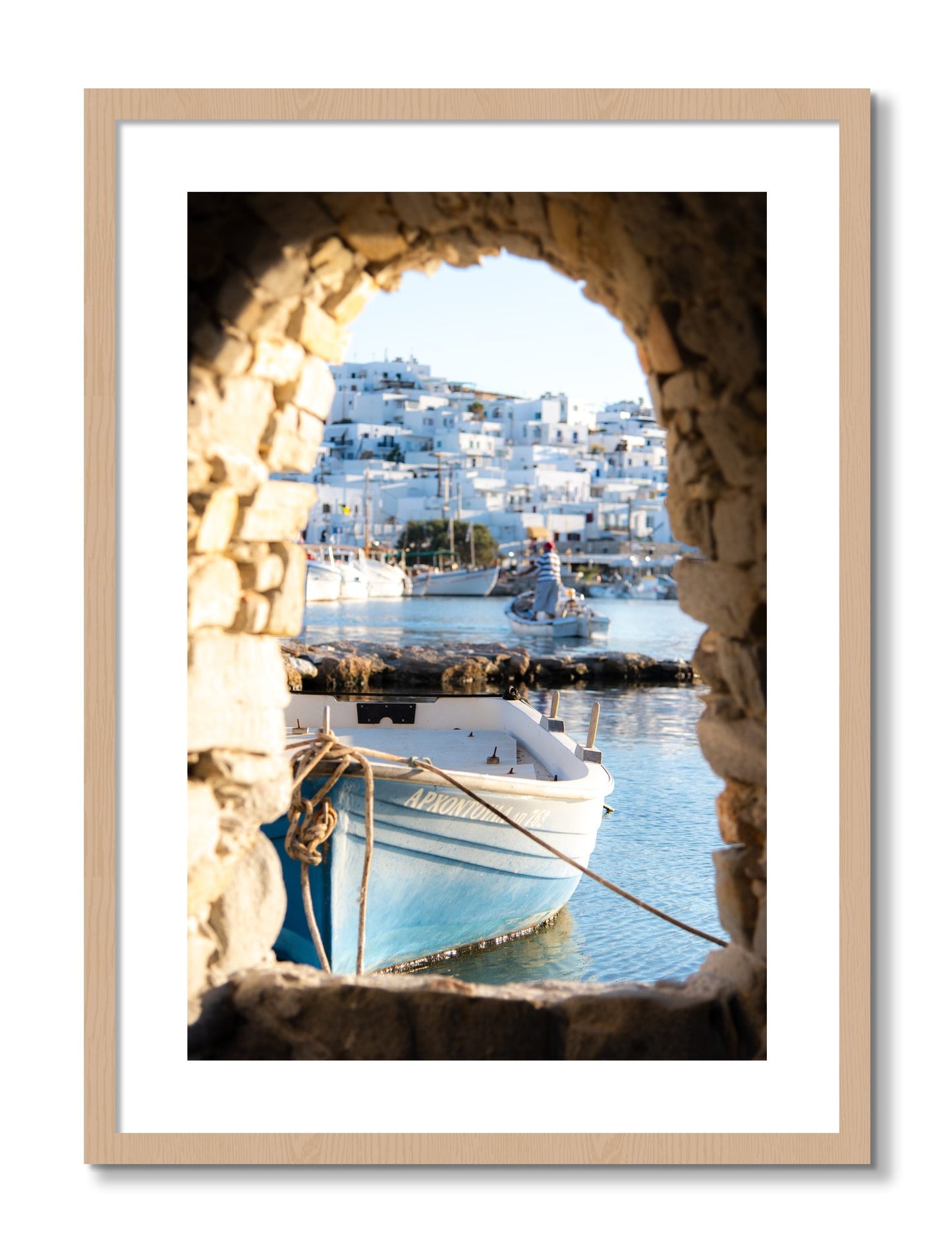 Framed photograph of Paros Greece by Dylan Ozanich, Oak frame, Borders