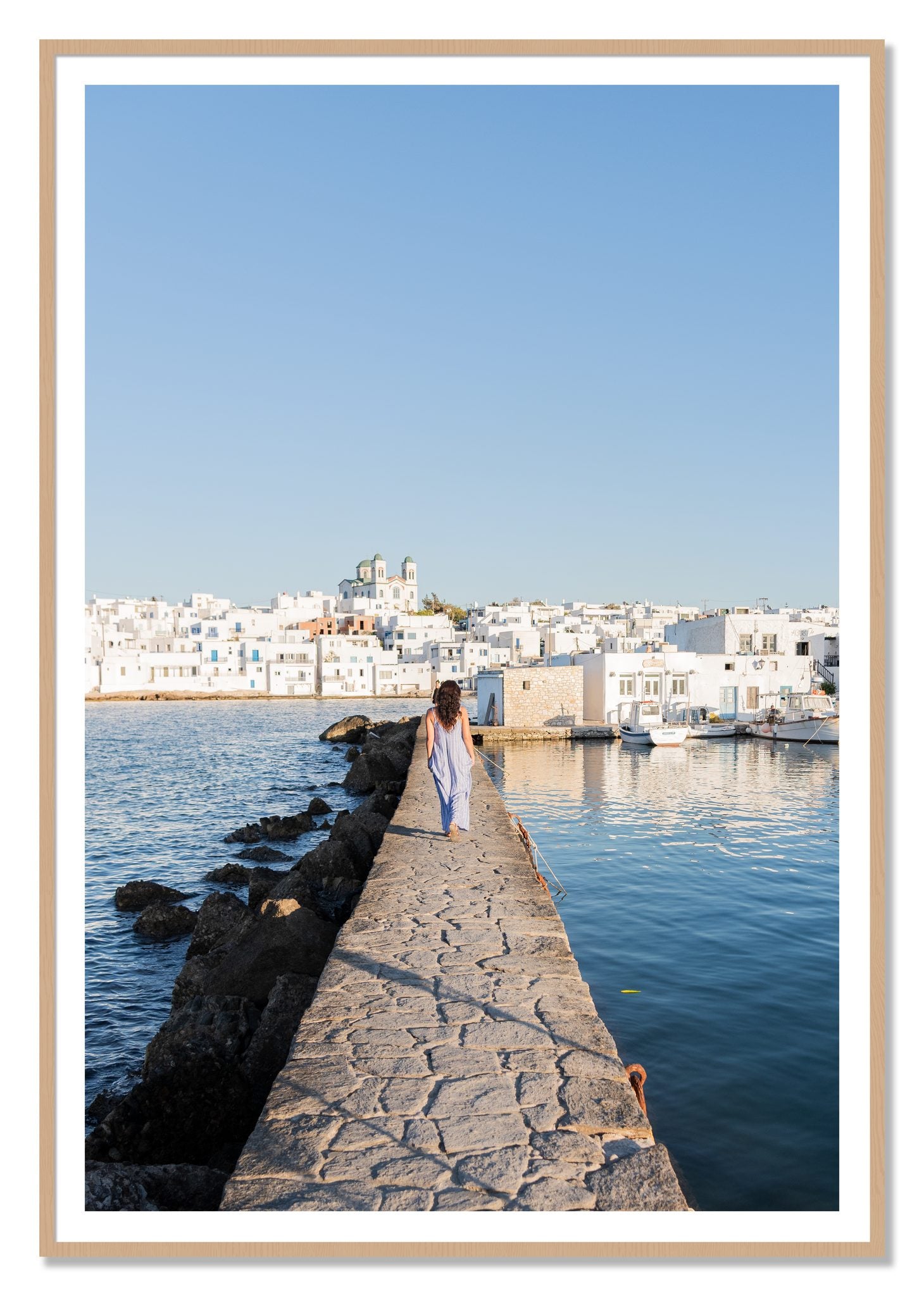 Path To Paros by Dylan Ozanich, 48×72 print with a White Border in an Oak frame