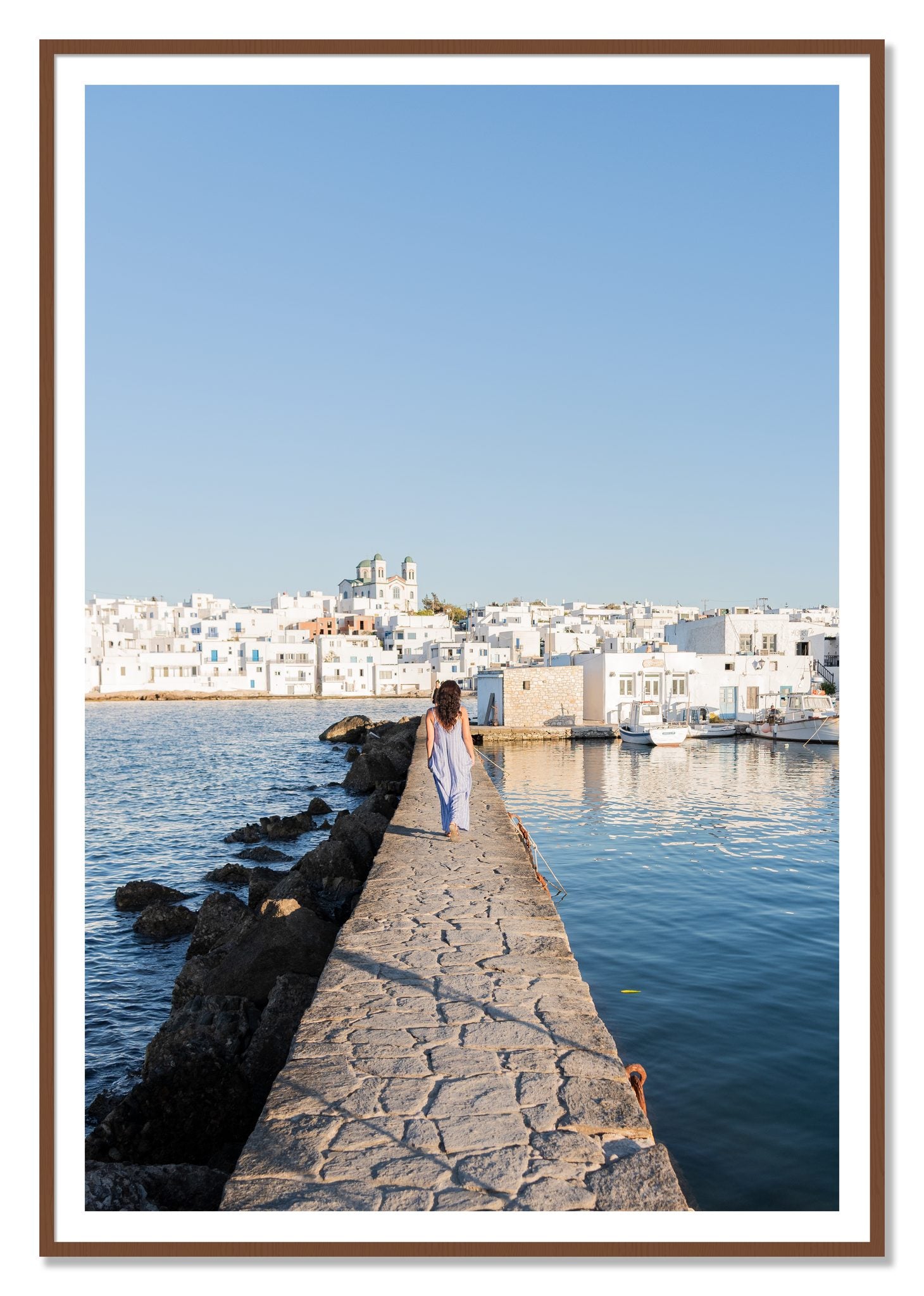 Path To Paros by Dylan Ozanich, 48×72 print with a White Border in a Walnut frame