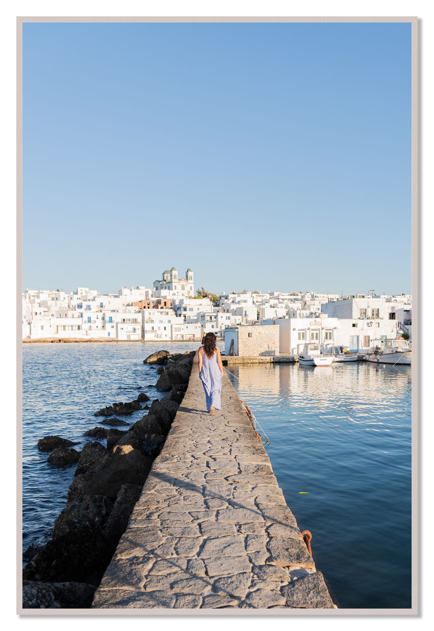 Path To Paros by Dylan Ozanich, 48×72 Full Bleed Print in a White Maple frame