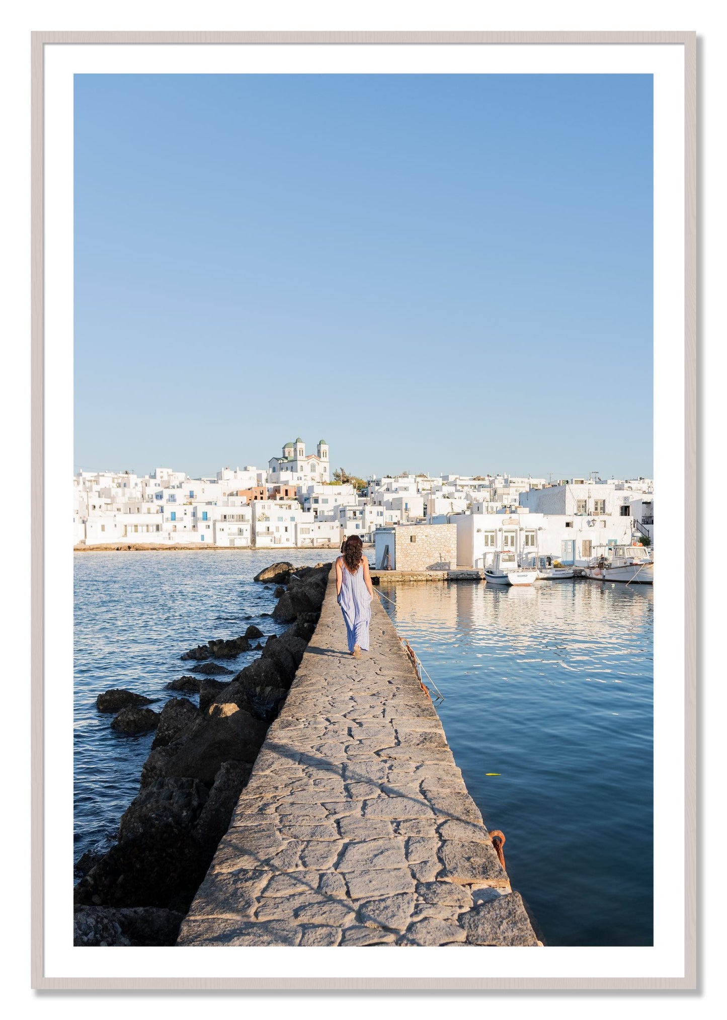 Framed photograph of Path To Paros by Dylan Ozanich, White Maple frame, Borders