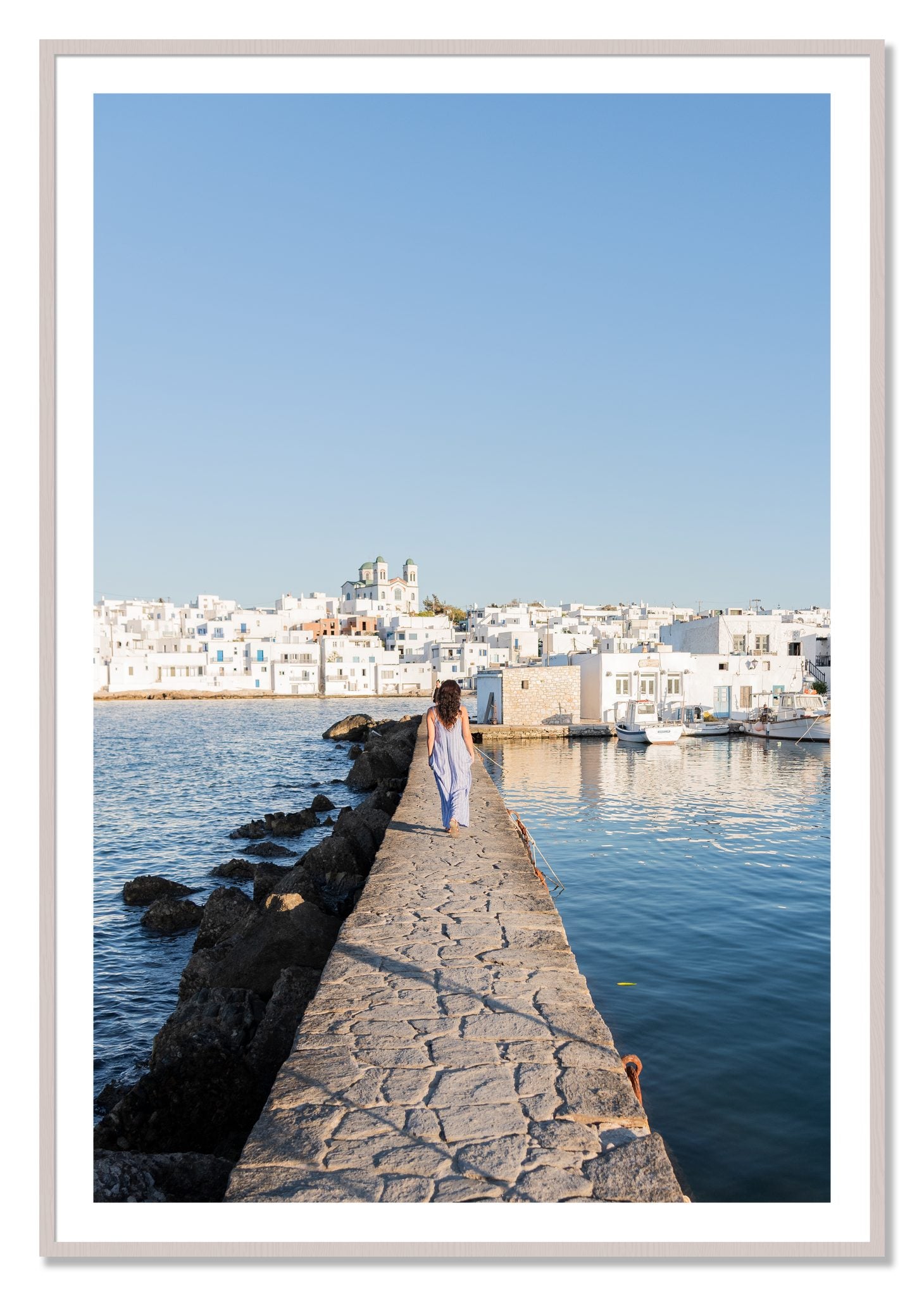 Framed photograph of Path To Paros by Dylan Ozanich, White Maple frame, Borders