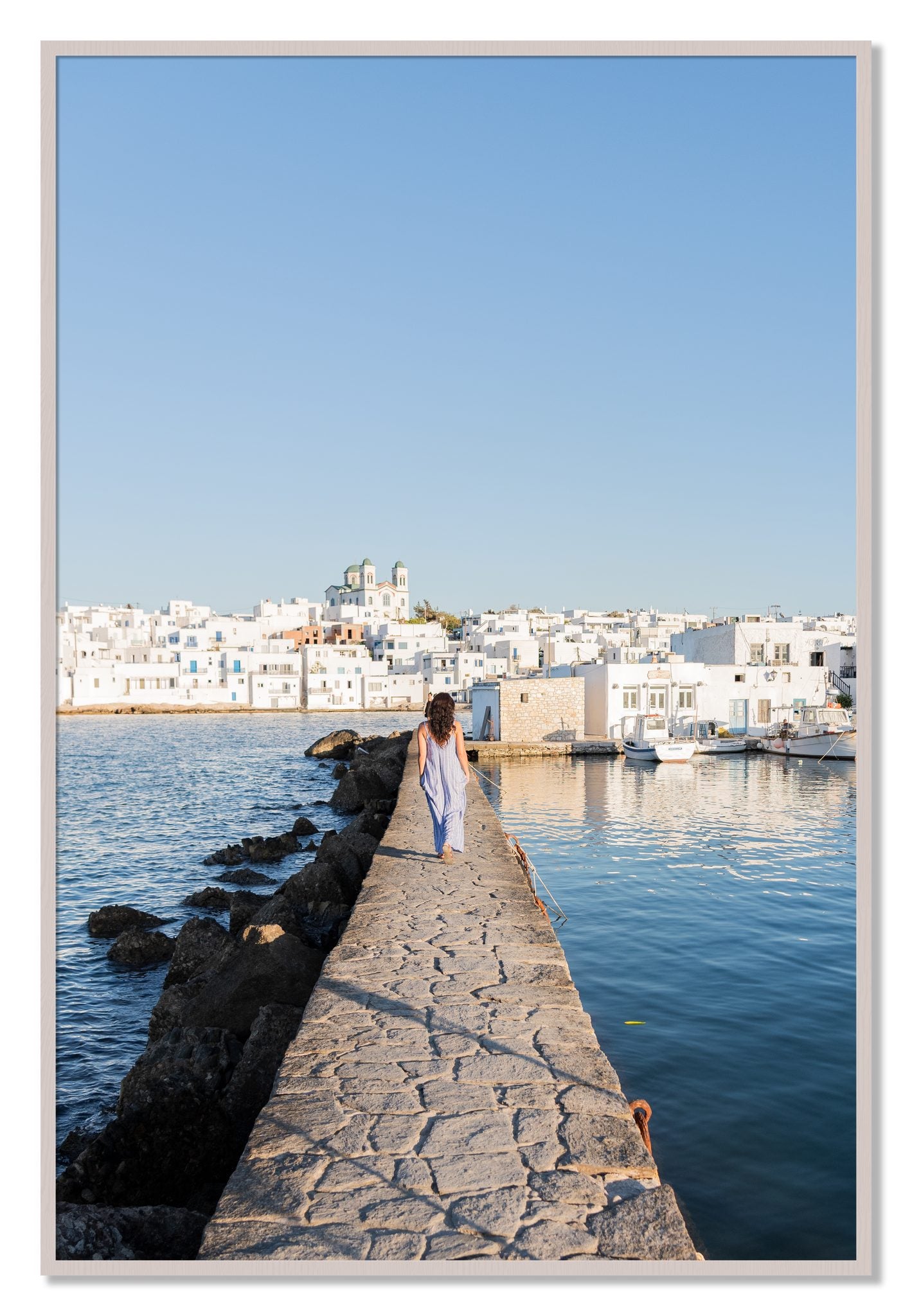 Framed photograph of Path To Paros by Dylan Ozanich, White Maple frame, Full Bleed