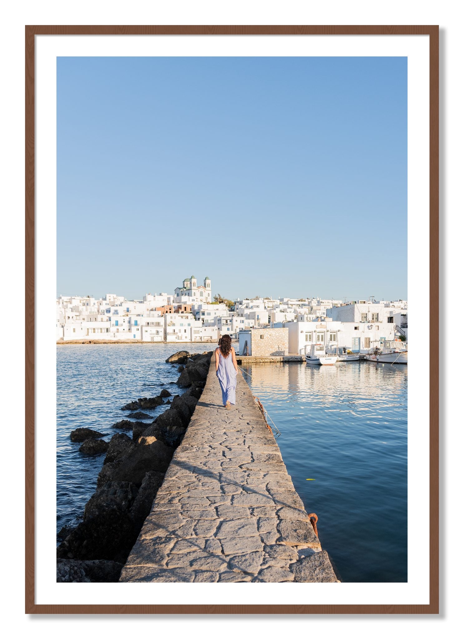 Framed photograph of Path To Paros by Dylan Ozanich, Walnut frame, Borders