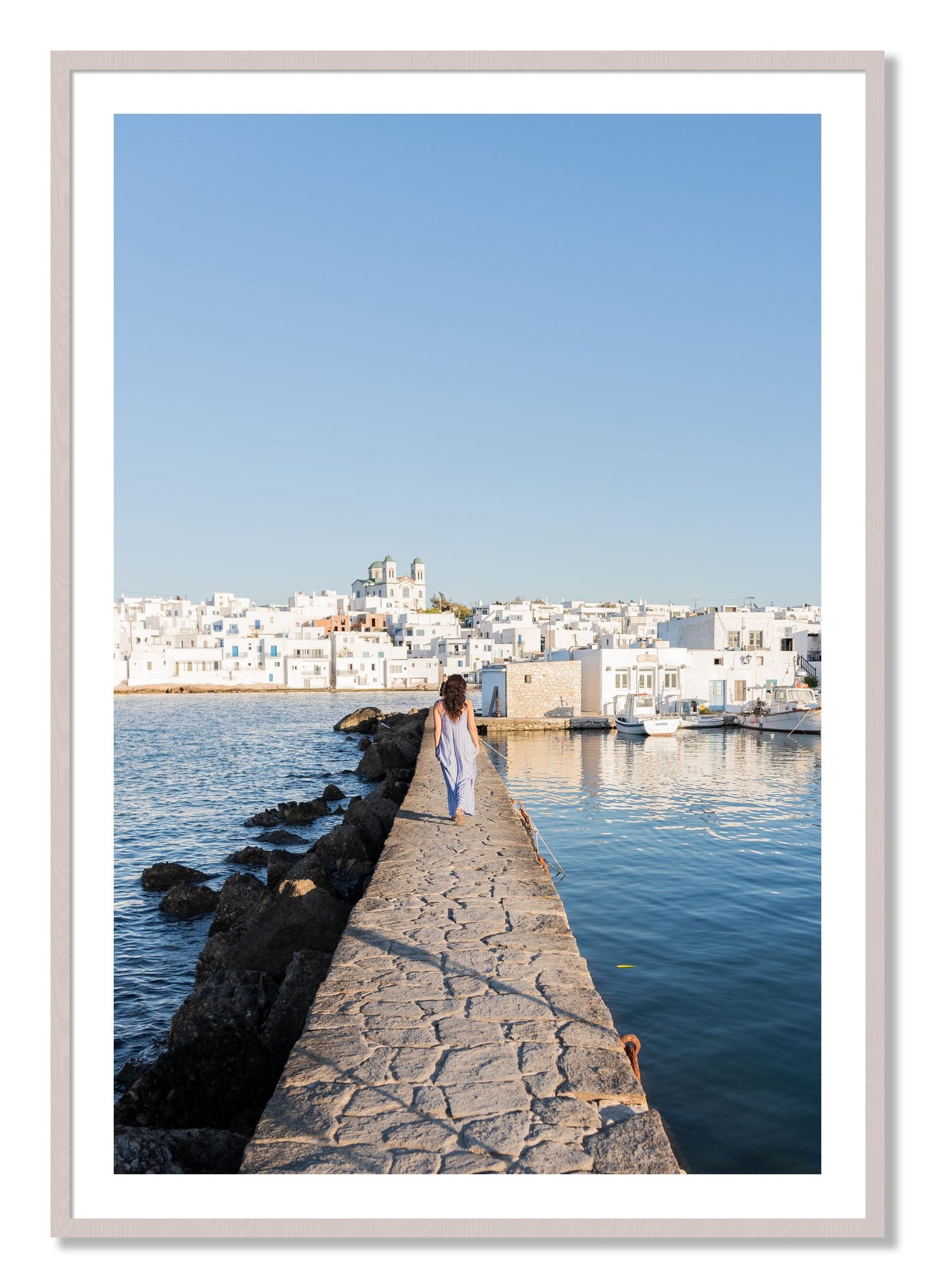 Framed photograph of Path To Paros by Dylan Ozanich, White Maple frame, Borders