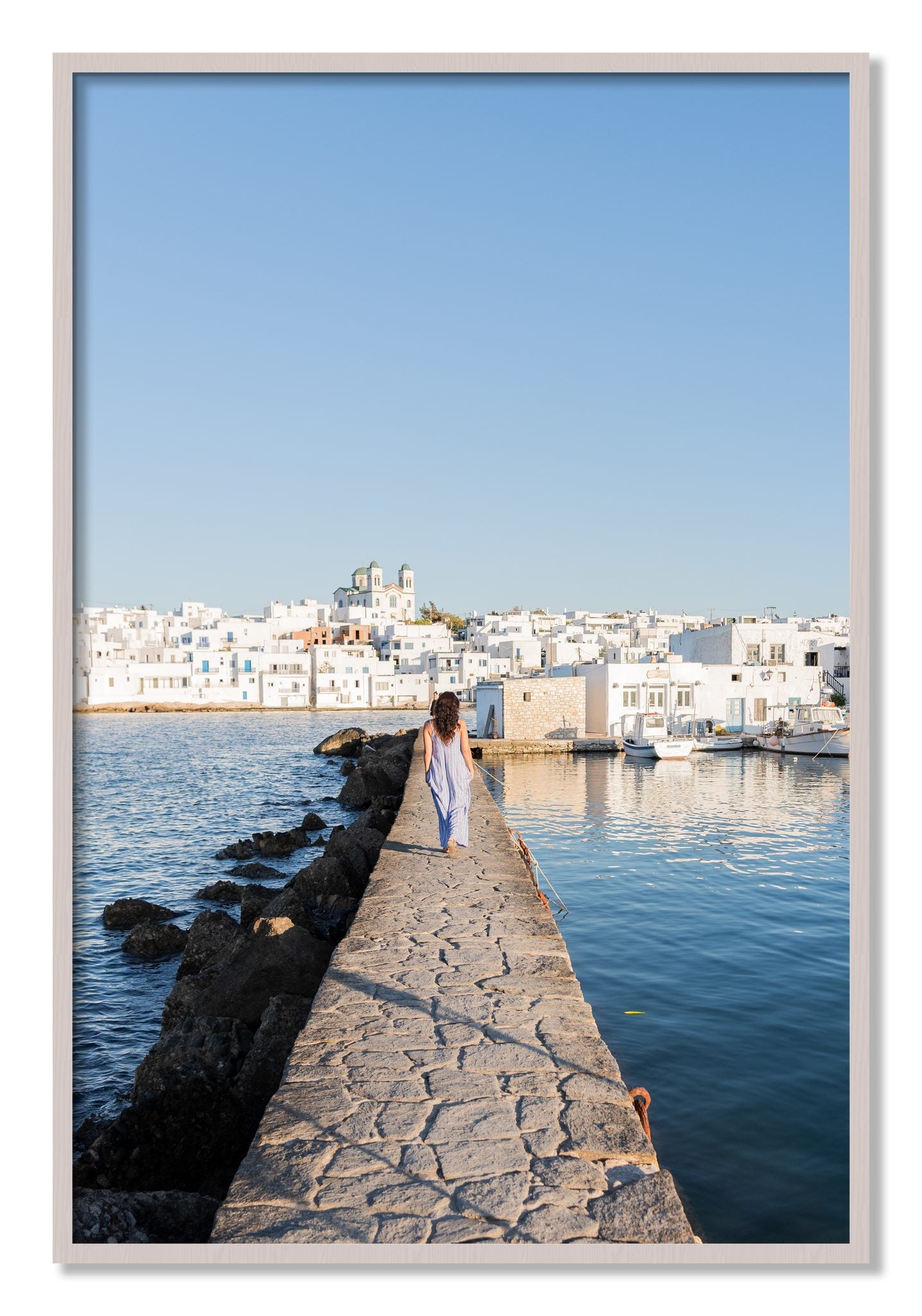 Framed photograph of Path To Paros by Dylan Ozanich, White Maple frame, Full Bleed