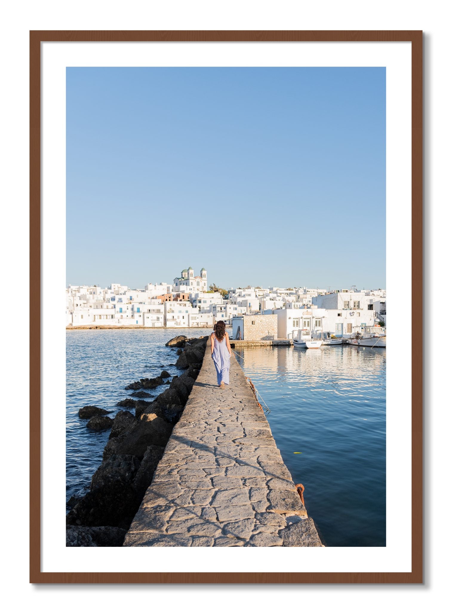 Framed photograph of Path To Paros by Dylan Ozanich, Walnut frame, Borders