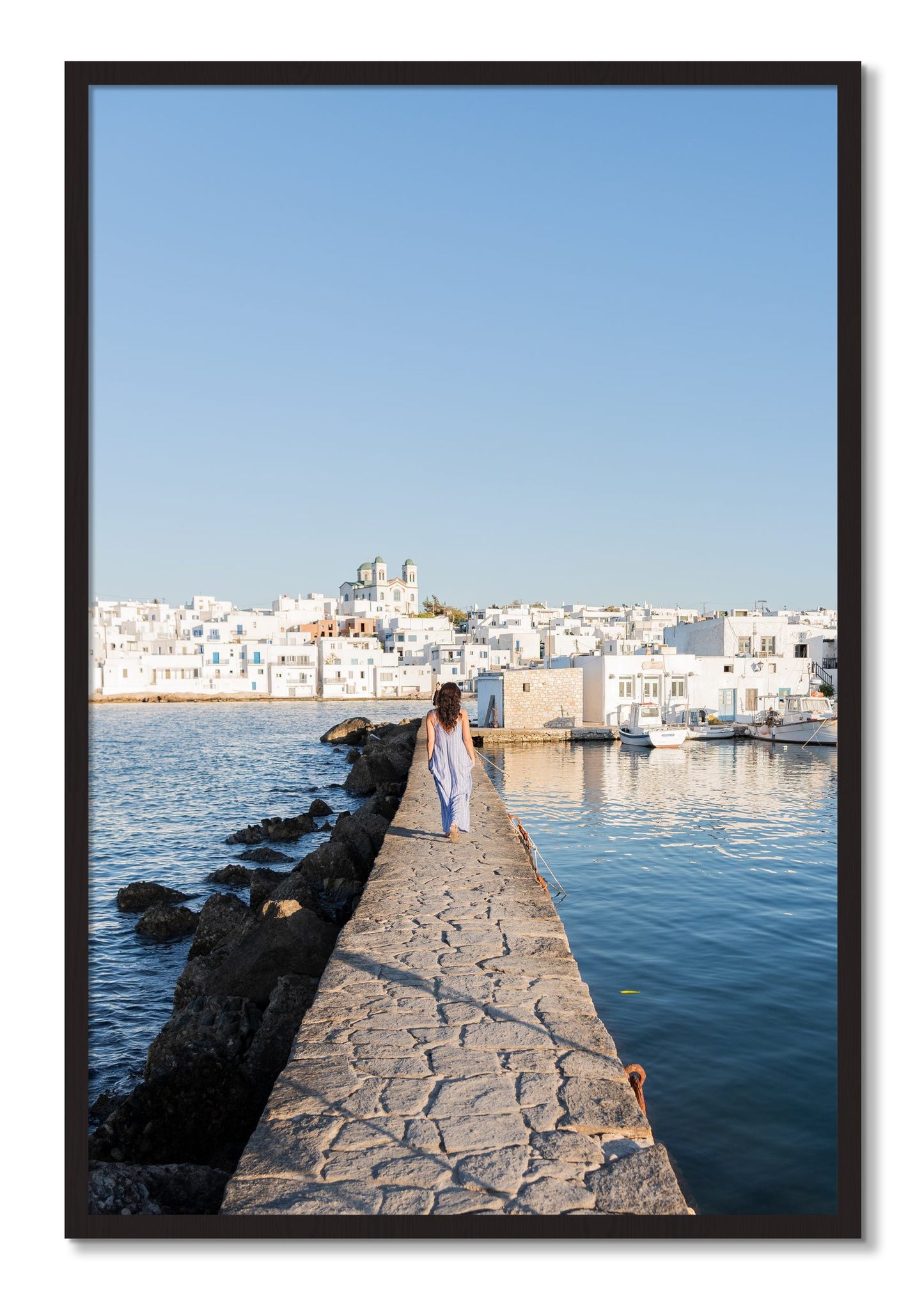 Framed photograph of Path To Paros by Dylan Ozanich, Black Walnut frame, Full Bleed