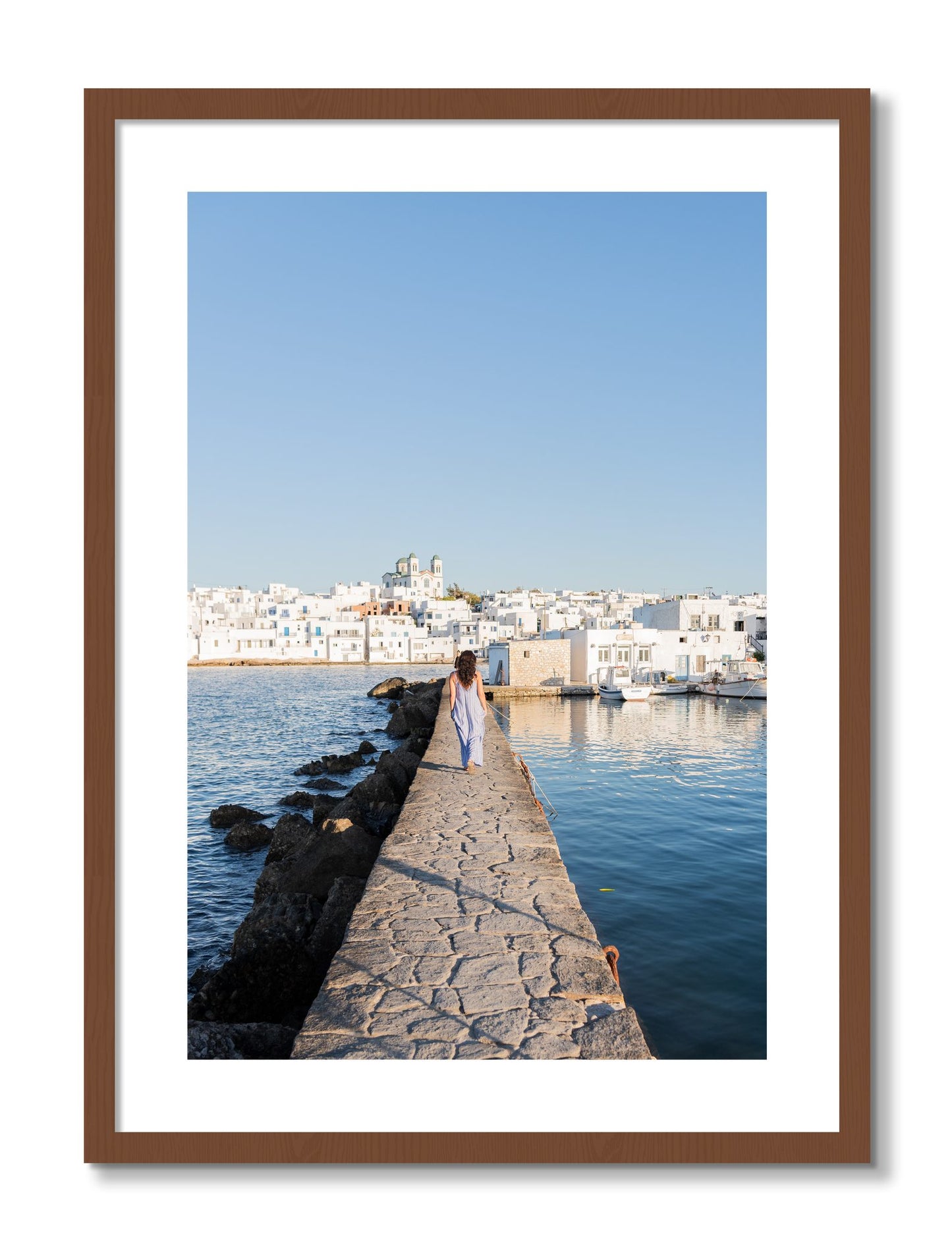 Framed photograph of Path To Paros by Dylan Ozanich, Walnut frame, Borders